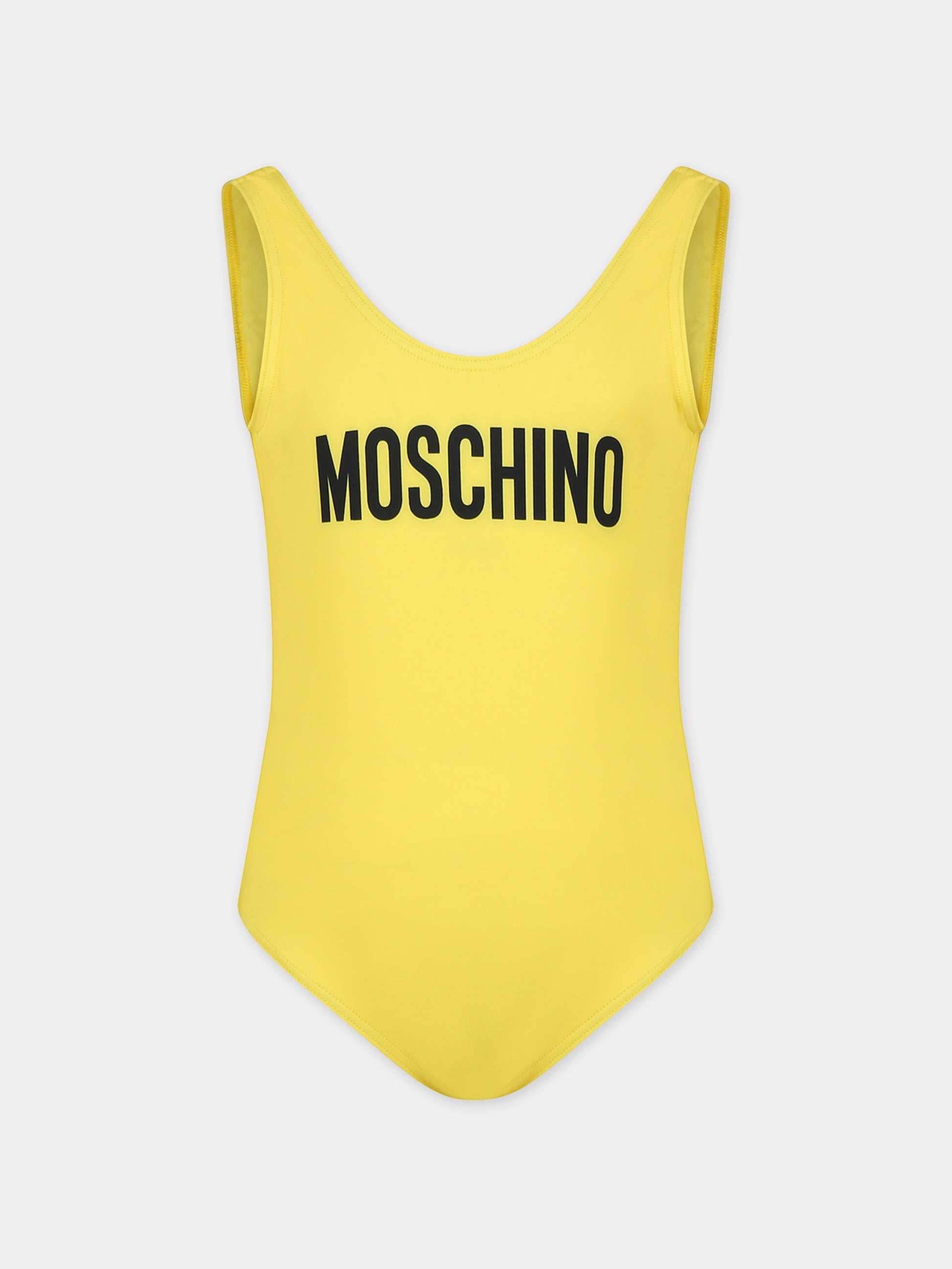 Costume intero giallo per bambina con logo,Moschino Kids,HDL00T LKA00 50162