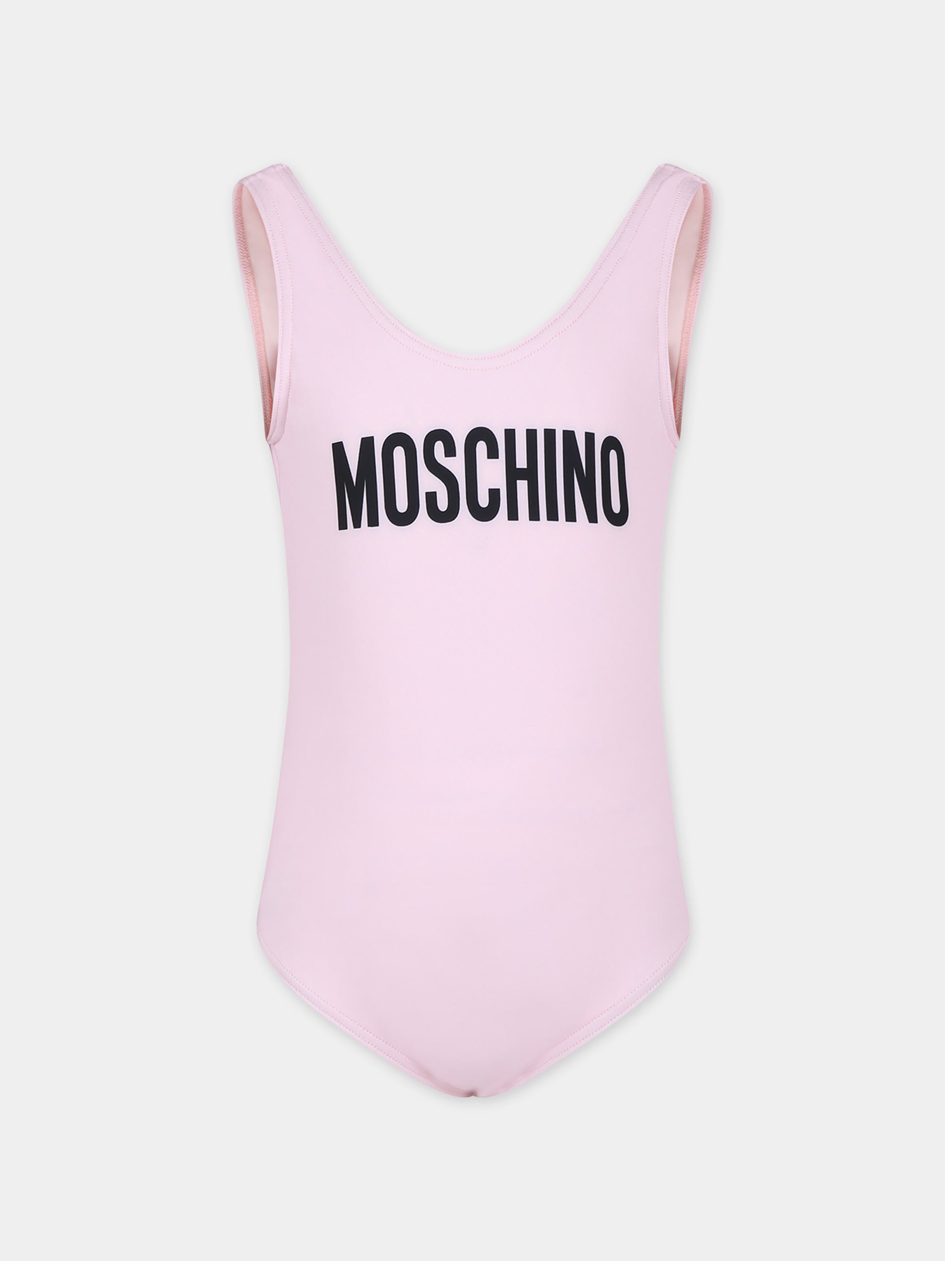 Costume intero rosa per bambina con logo,Moschino Kids,HDL00T LKA00 50209
