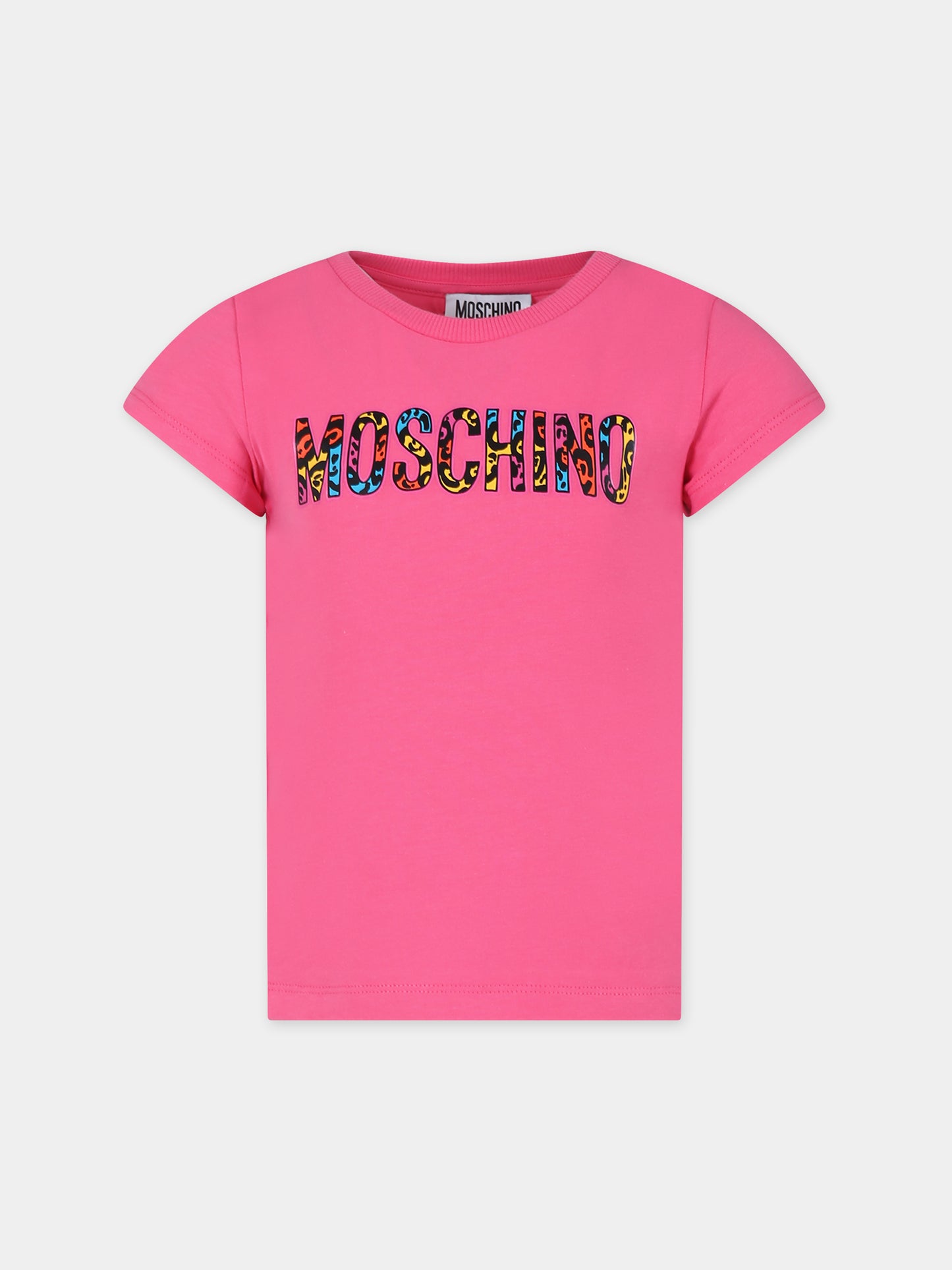 T-shirt crop fucsia per bambina con stampa logo,Moschino Kids,HDM06B LBA00 50580