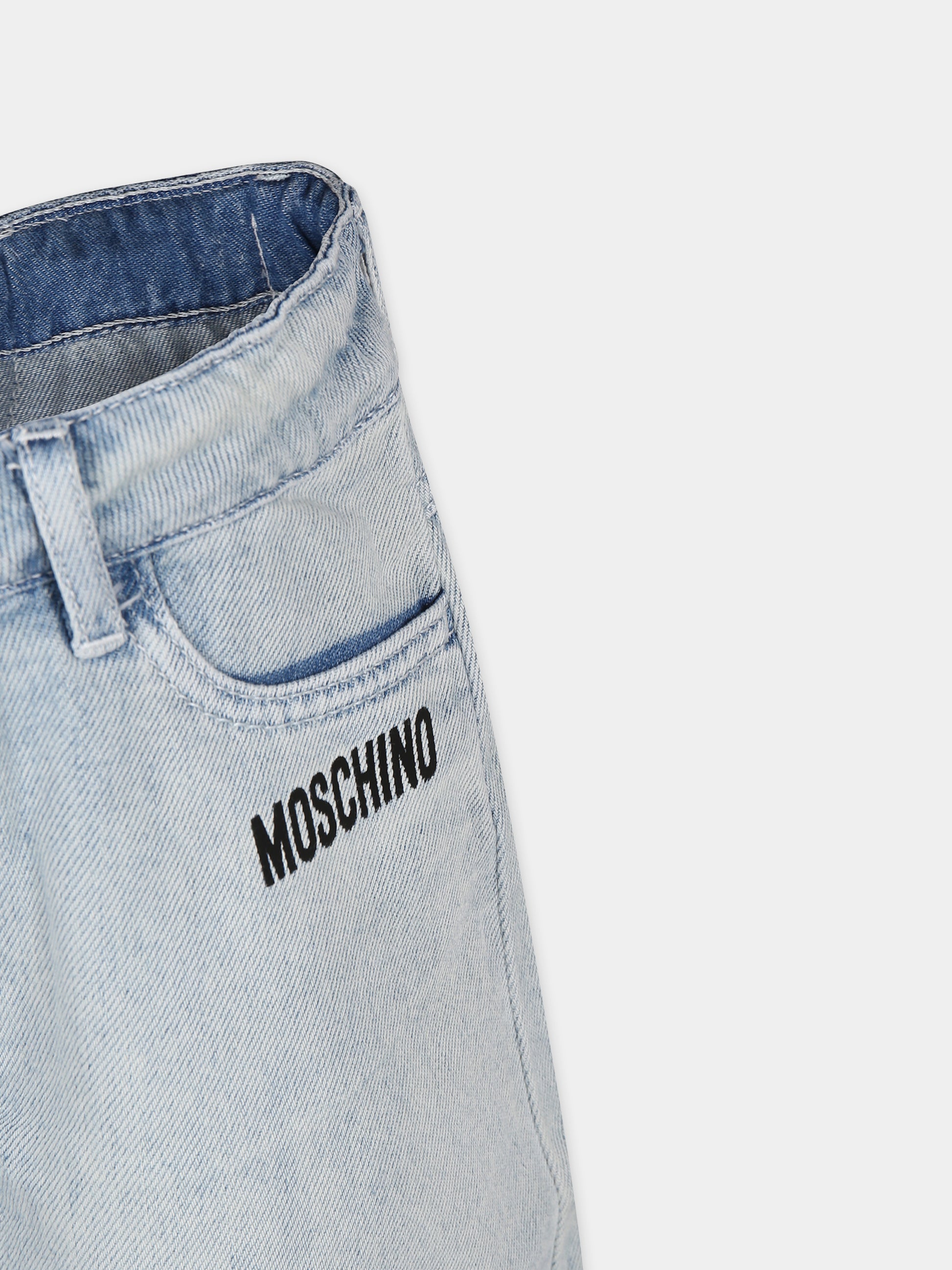 Shorts blu per bambina con logo,Moschino Kids,HDQ019 L0E23 40018