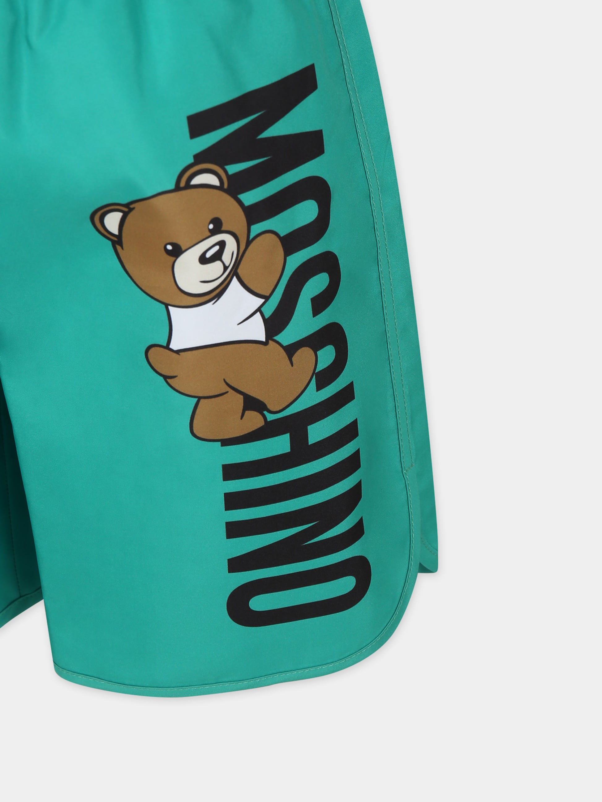 Boxer mare verde per bambino con Teddy Bear e logo,Moschino Kids,HUL01D LKA02 30321