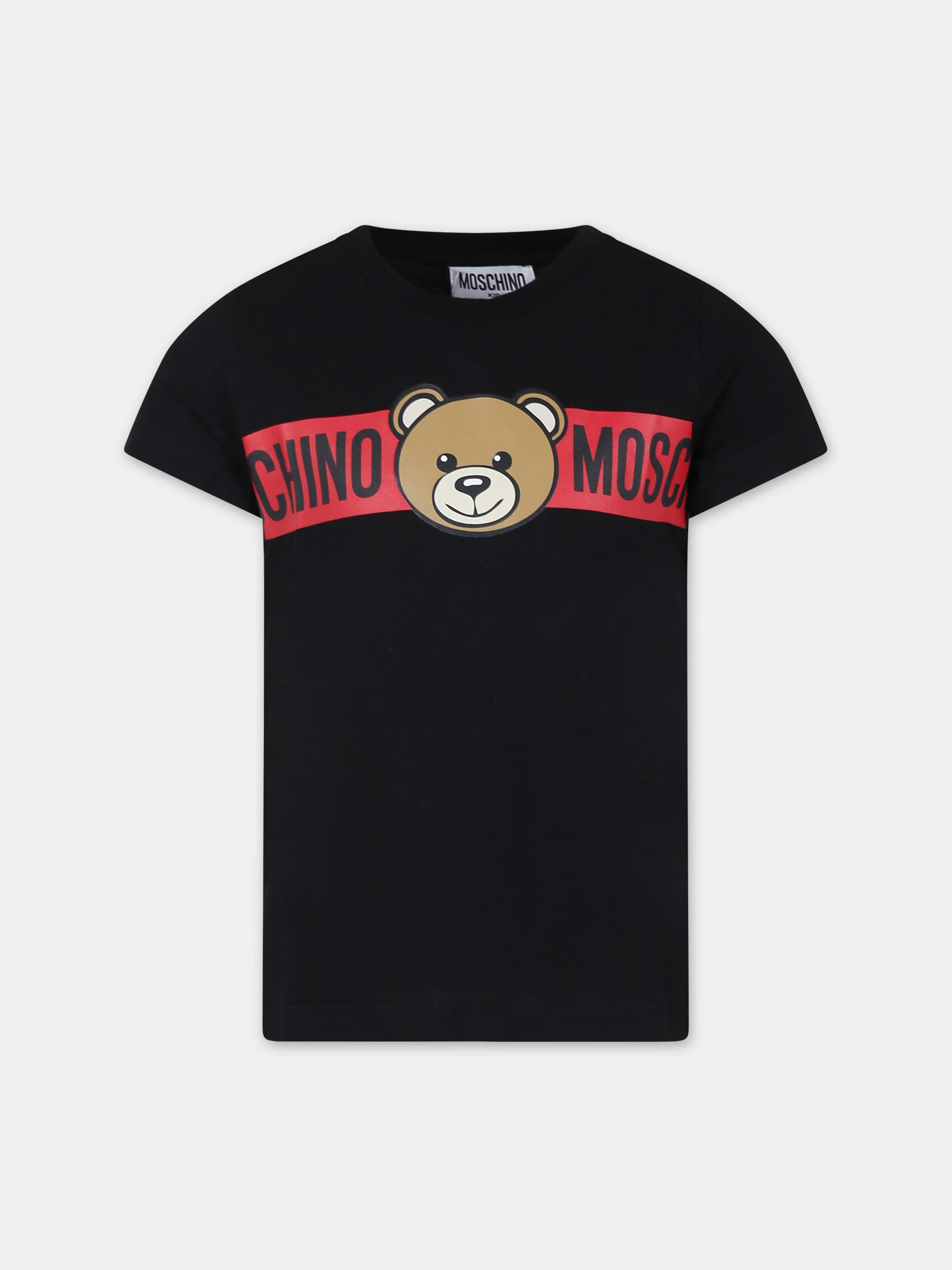 T-shirt nera per bambini con Teddy Bear e logo,Moschino Kids,HUM04Q LAA03 60100