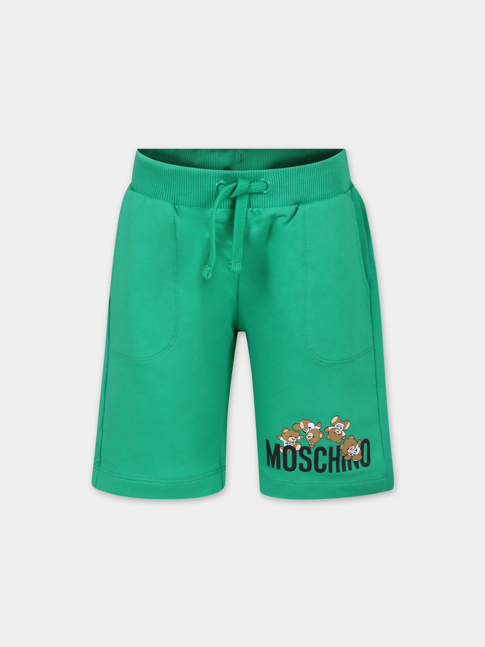 Shorts verdi per bambini con Teddy Bers e logo,Moschino Kids,HUQ01O LCA19 30321