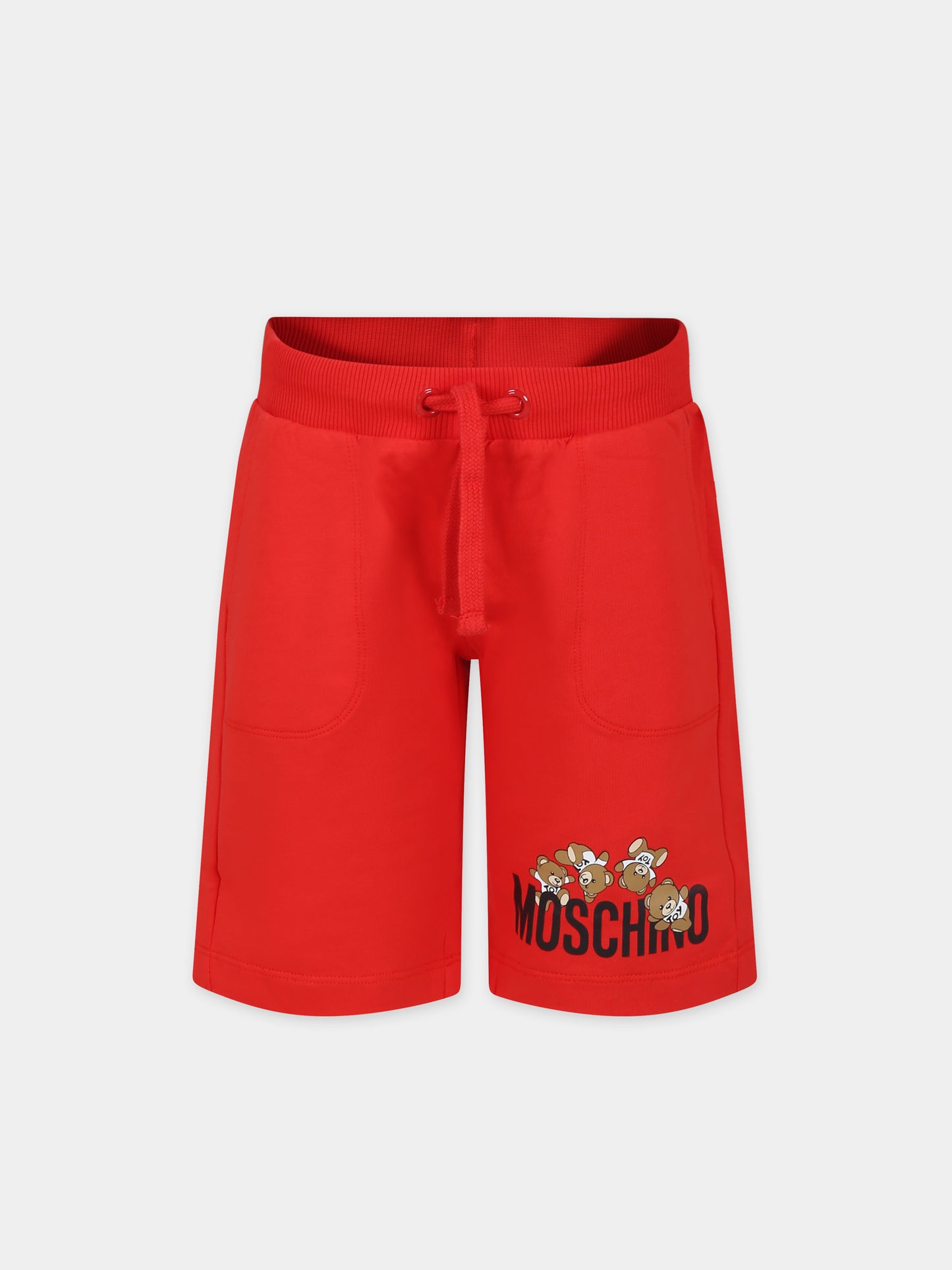 Shorts rossi per bambini con Teddy Bers e logo,Moschino Kids,HUQ01O LCA19 50109
