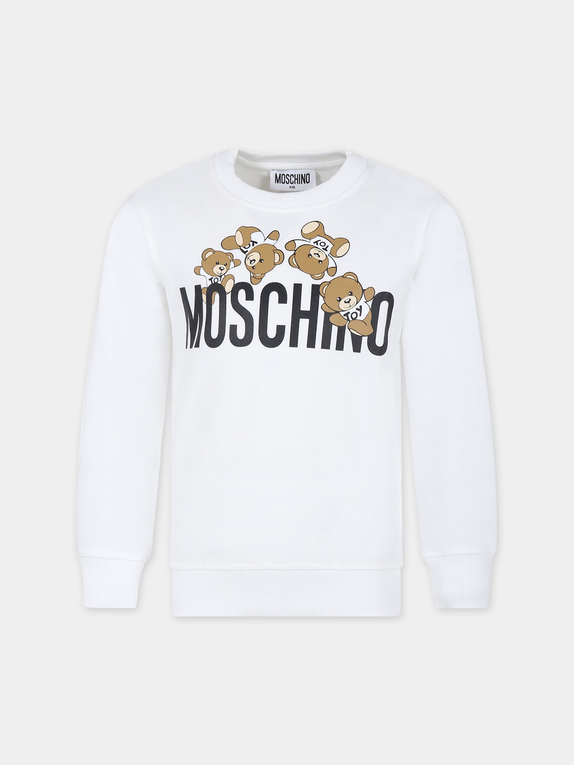 Felpa bianca per bambini con Teddy Bears e logo,Moschino Kids,HZF05R LCA19 10101