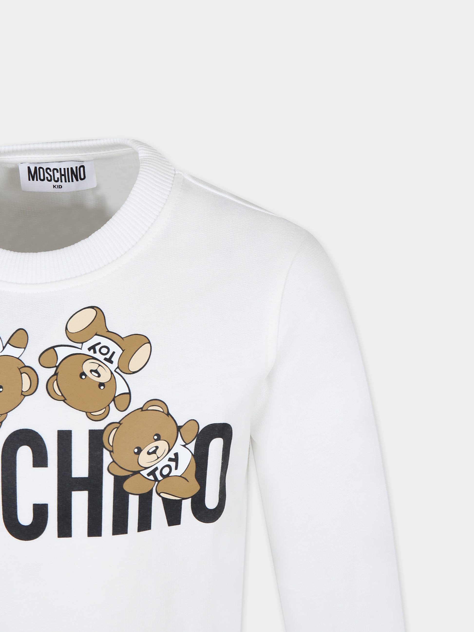 Felpa bianca per bambini con Teddy Bears e logo,Moschino Kids,HZF05R LCA19 10101