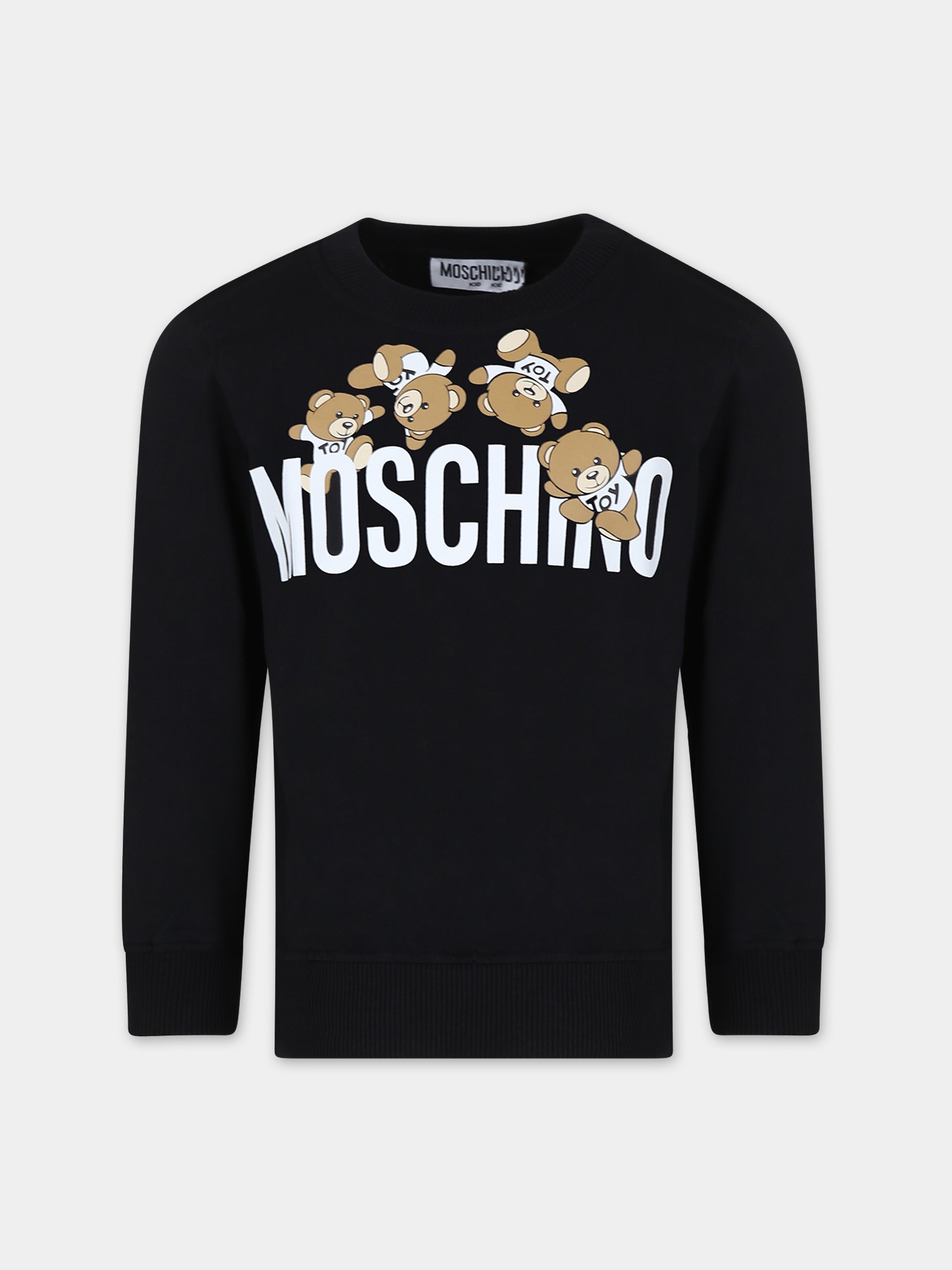 Felpa nera per bambini con Teddy Bears e logo,Moschino Kids,HZF05R LCA19 60100