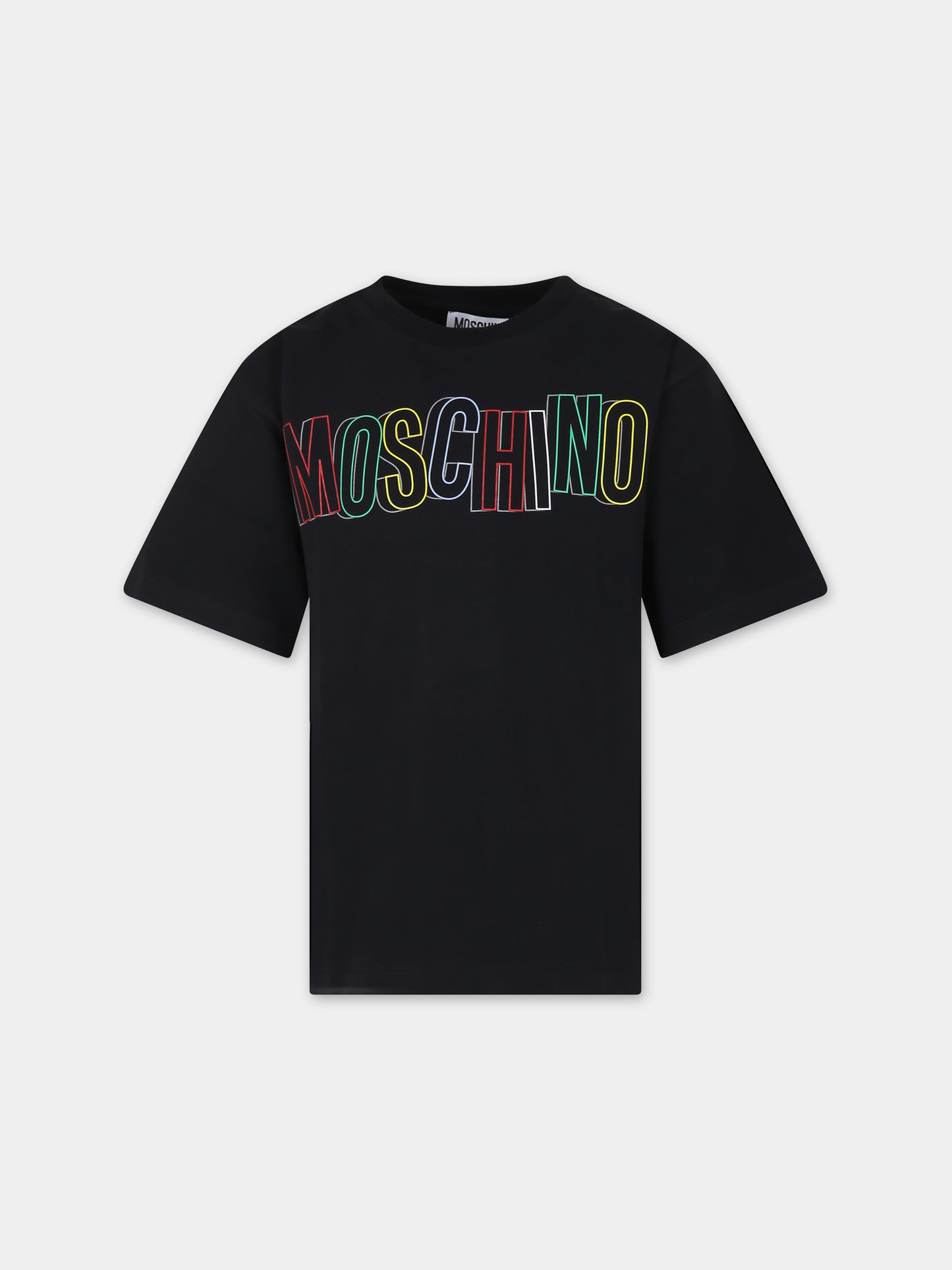 T-shirt nera per bambino con logo,Moschino Kids,HZM03S LBA10 60100