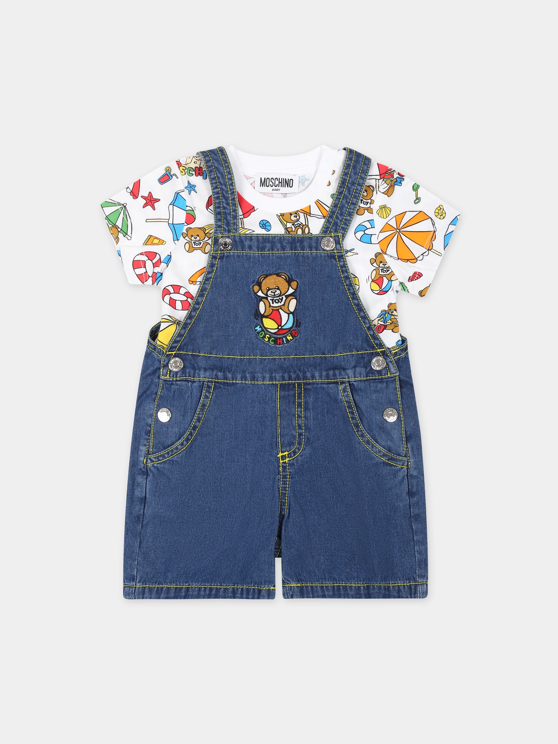 Completo blu per neonato con Teddy Bear e stampa,Moschino Kids,MUG015 L0E21 41034