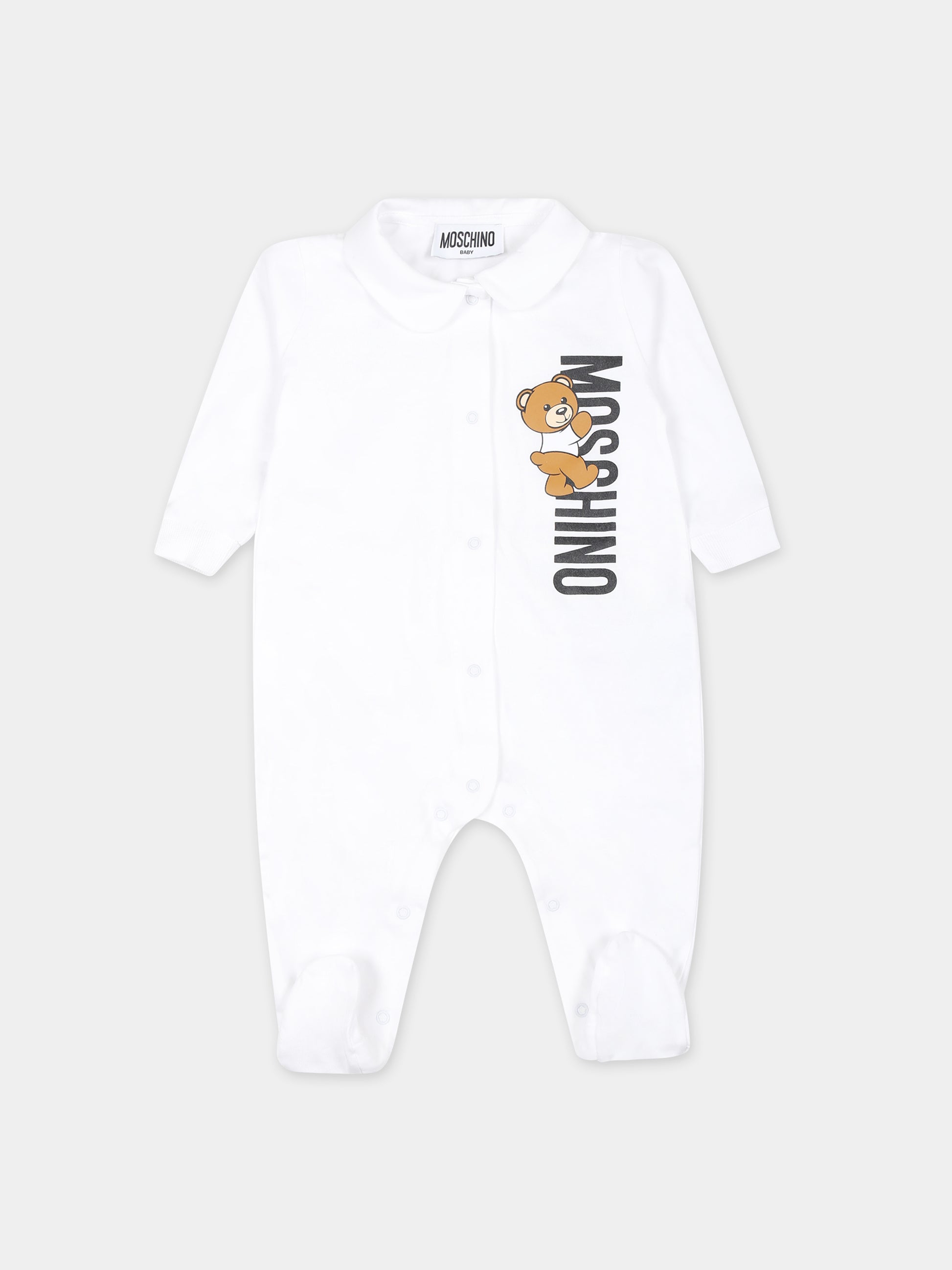 Tutina bianca per neonati con Teddy Bear elogo,Moschino Kids,MUY06K LAA17 10101