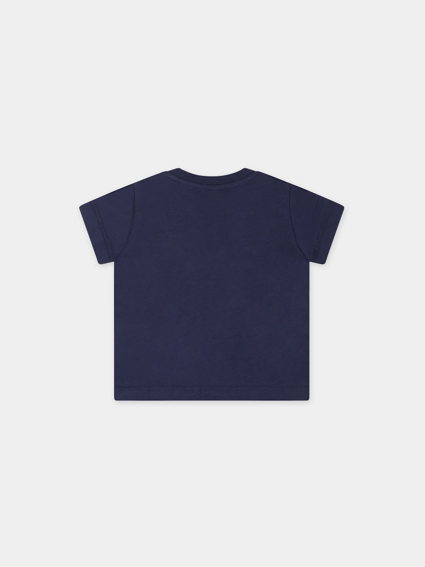 T-shirt blu per neonato con Teddy Bears  e logo,Moschino Kids,MWM032 LAA03 40016
