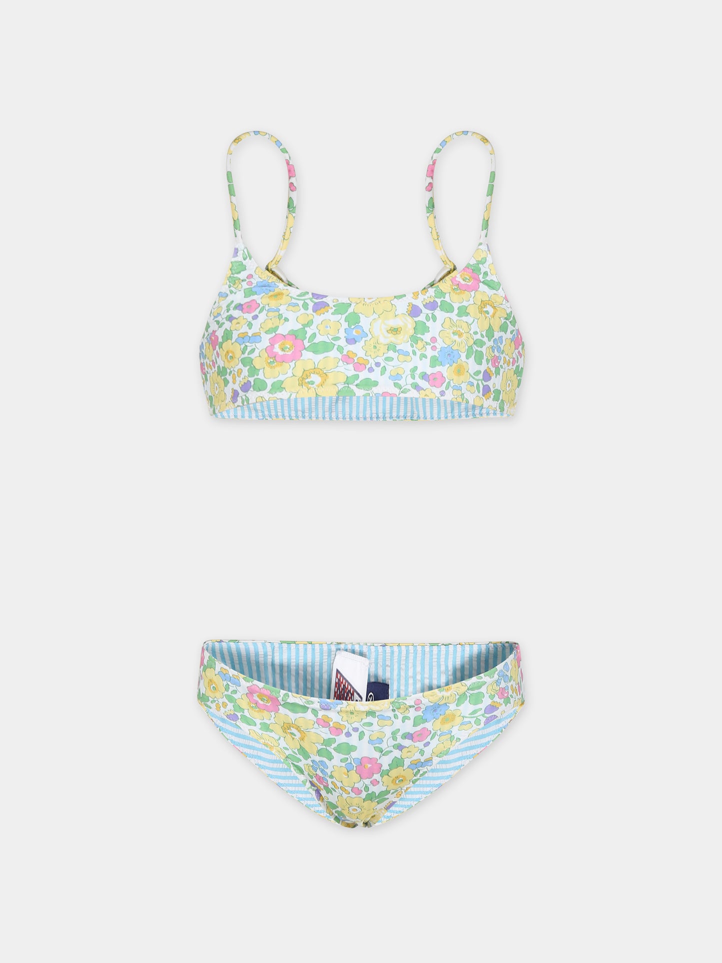 Bikini giallo reversibile per bambina con stampa fiori,Mc2 Saint Barth,JAI0004 01660F