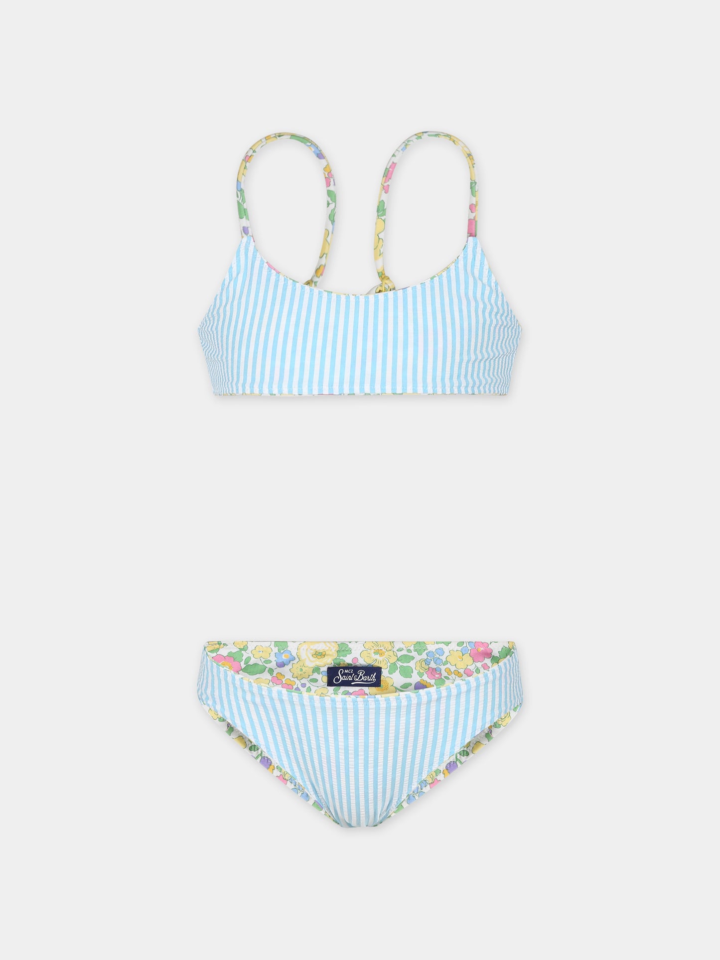 Bikini giallo reversibile per bambina con stampa fiori,Mc2 Saint Barth,JAI0004 01660F