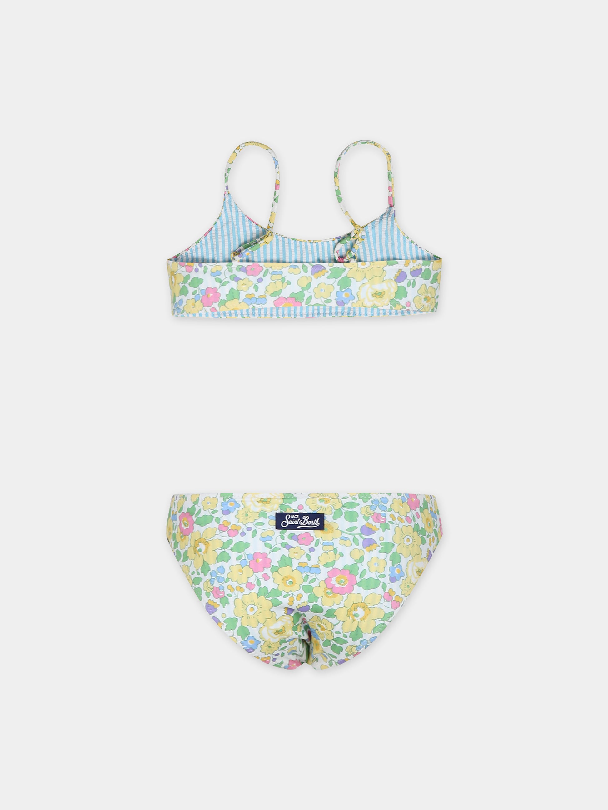 Bikini giallo reversibile per bambina con stampa fiori,Mc2 Saint Barth,JAI0004 01660F