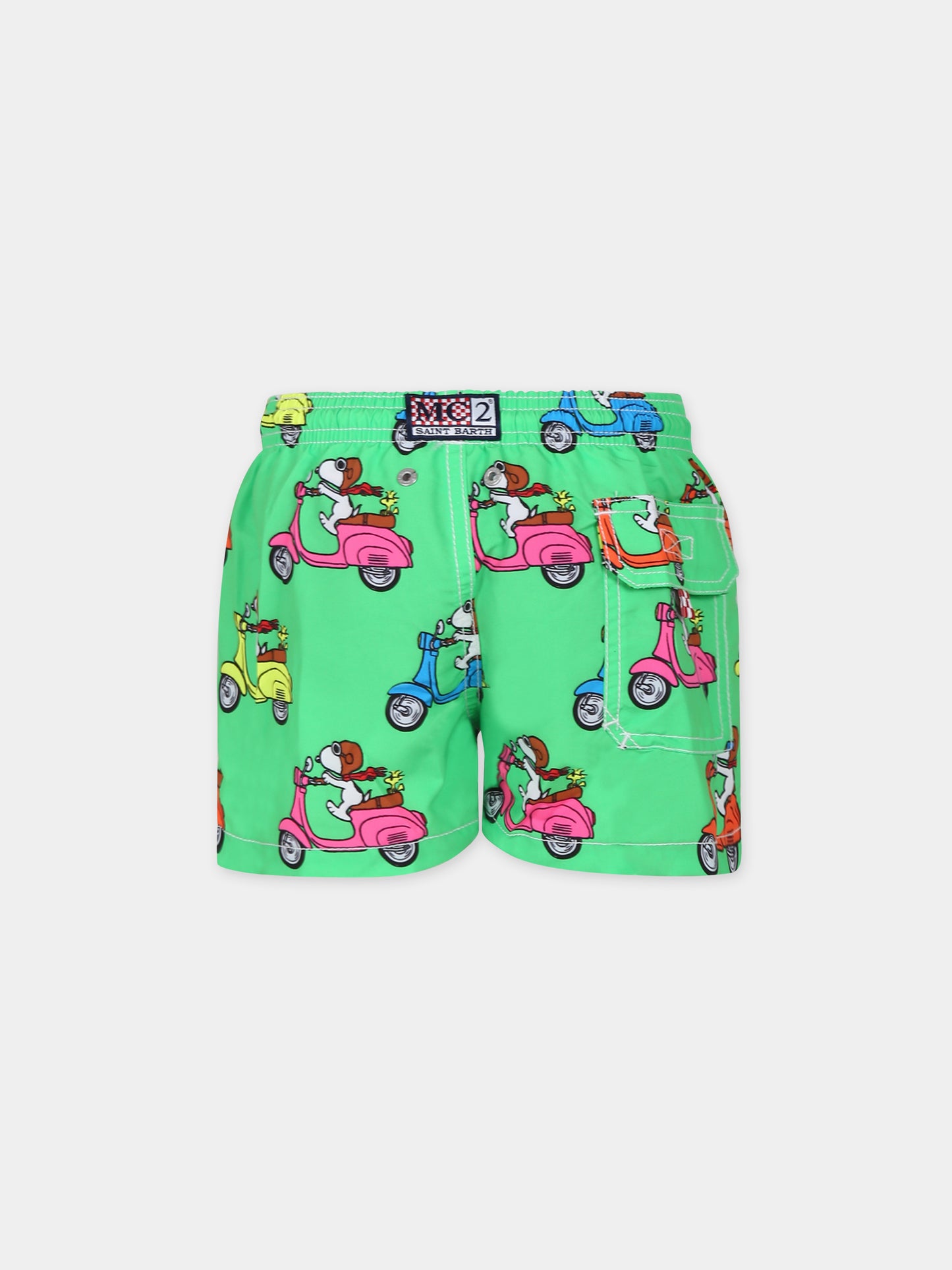 Boxer mare verde per bambino con stampa Snoopy e Vespa,Mc2 Saint Barth,JEA0001 02588F