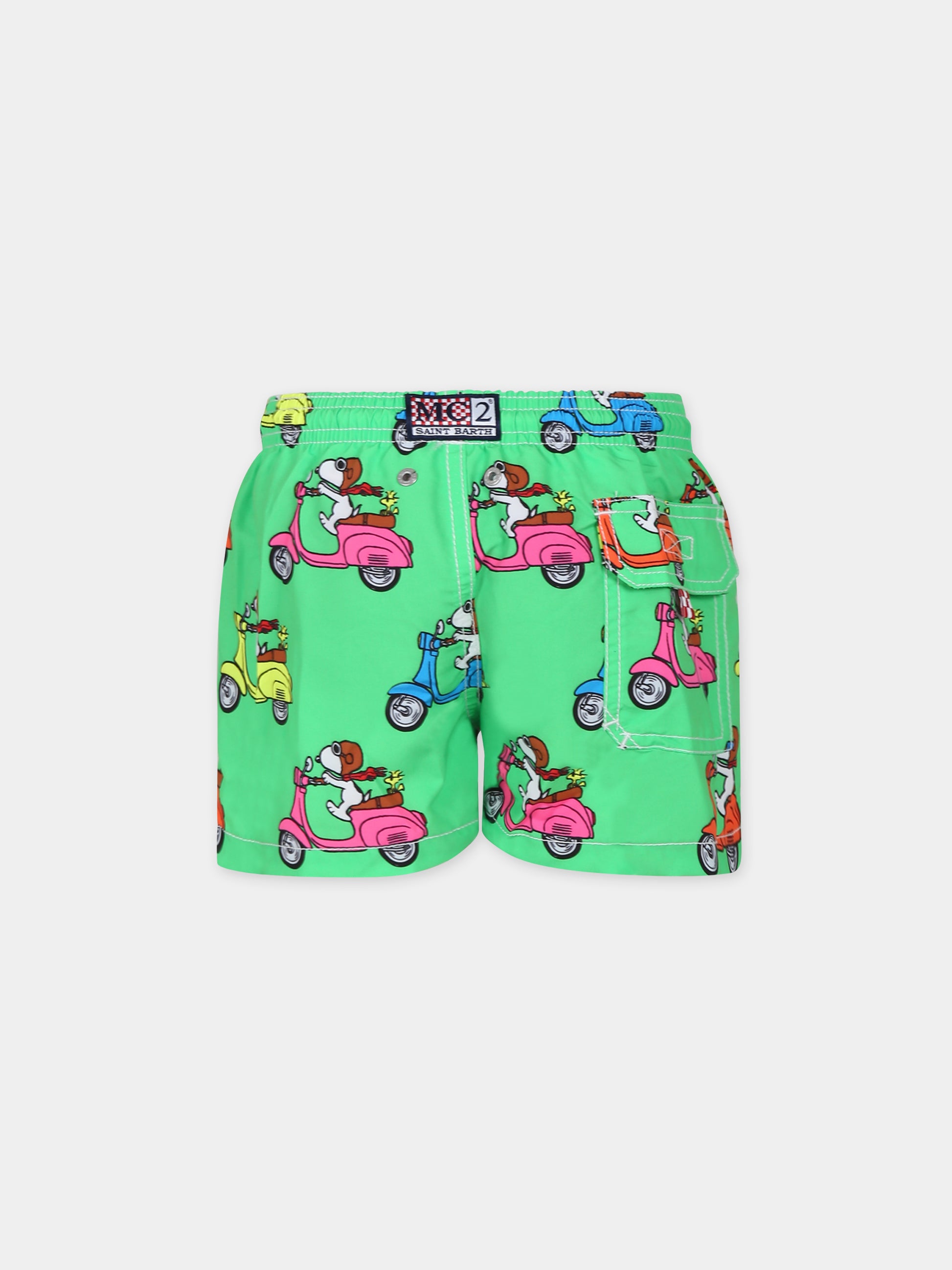 Boxer mare verde per bambino con stampa Snoopy e Vespa,Mc2 Saint Barth,JEA0001 02588F