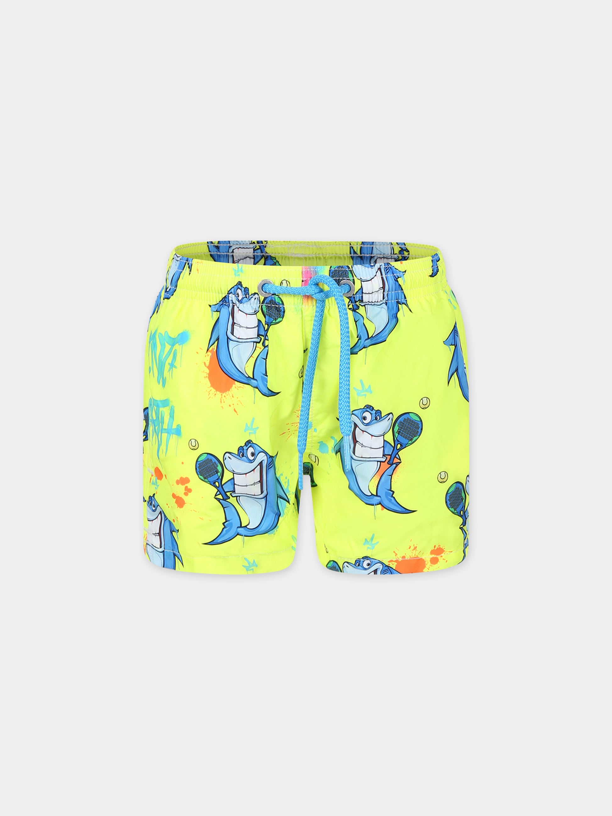 Boxer mare giallo per bambino con stampa squalo,Mc2 Saint Barth,JEA0004 00997F