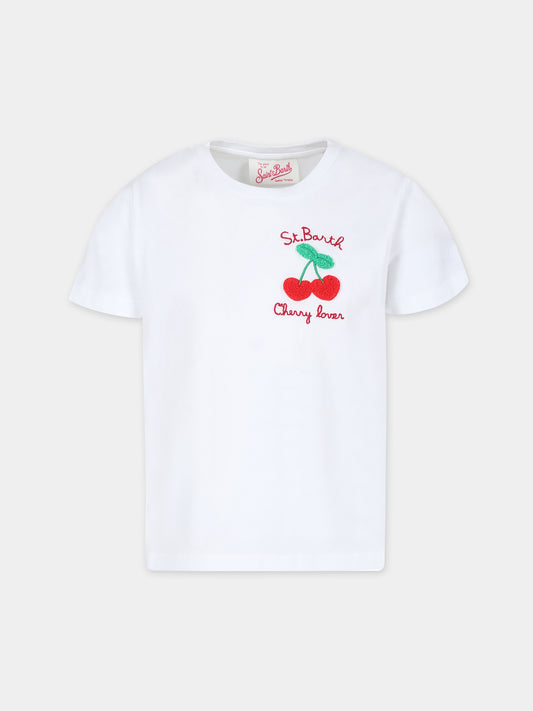 T-shirt bianca per bambina con ciliegie,Mc2 Saint Barth,ELLY001 02046F