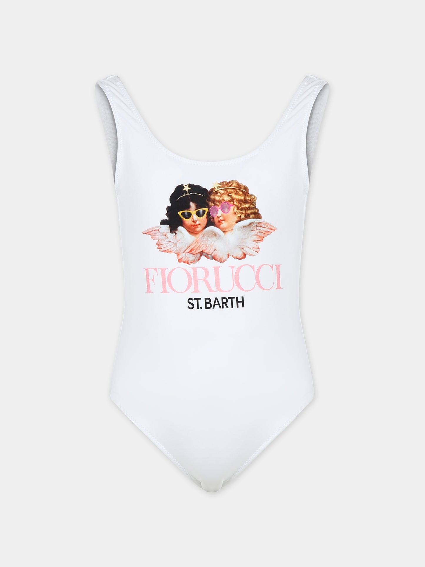Costume intero bianco per bambina con stampa angeli,Mc2 Saint Barth,CARA001 04827D