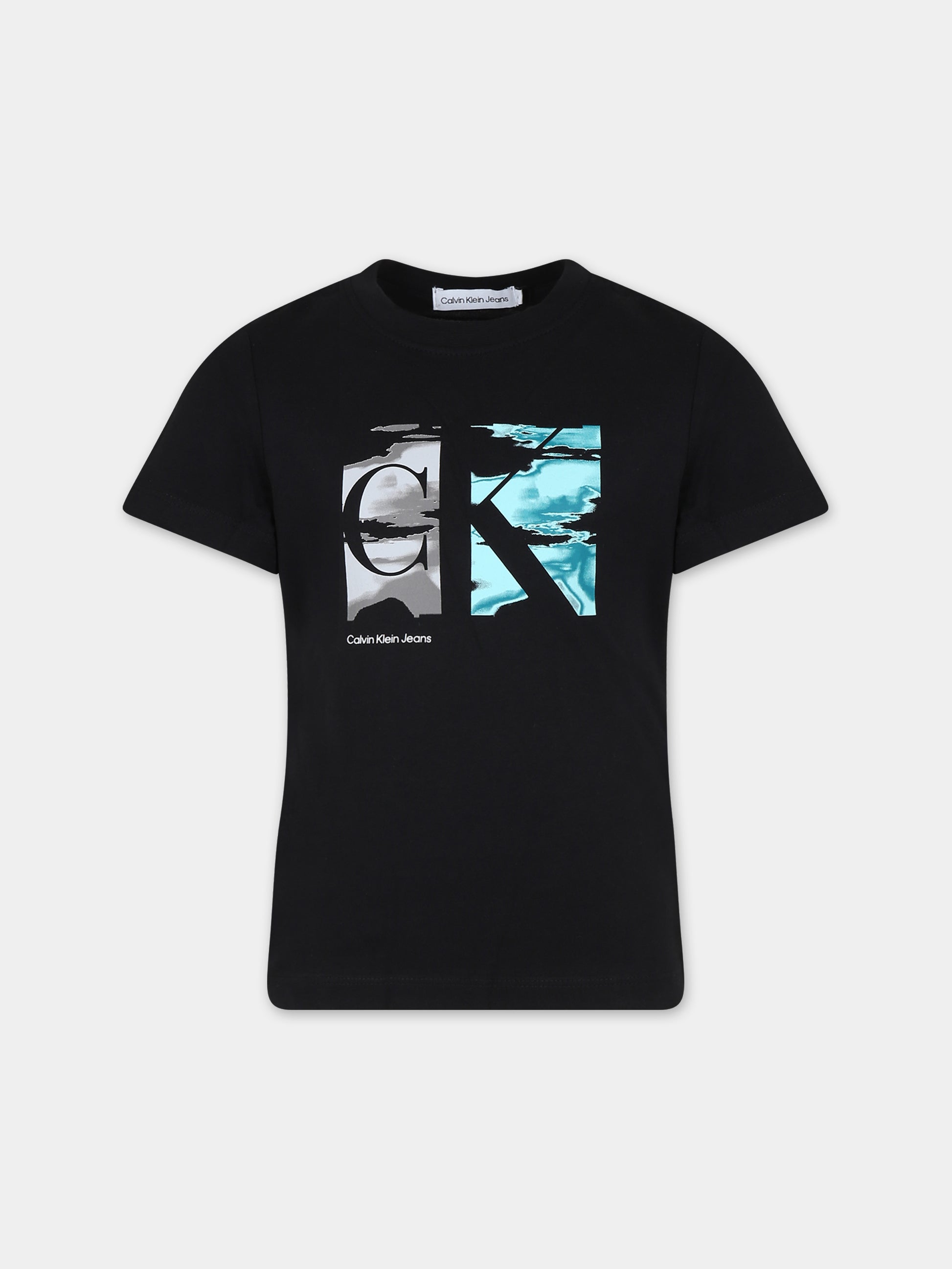 T-shirt nera per bambini con logo e stampa,Calvin Klein Kids,24SCKIB0IB02026J BEH