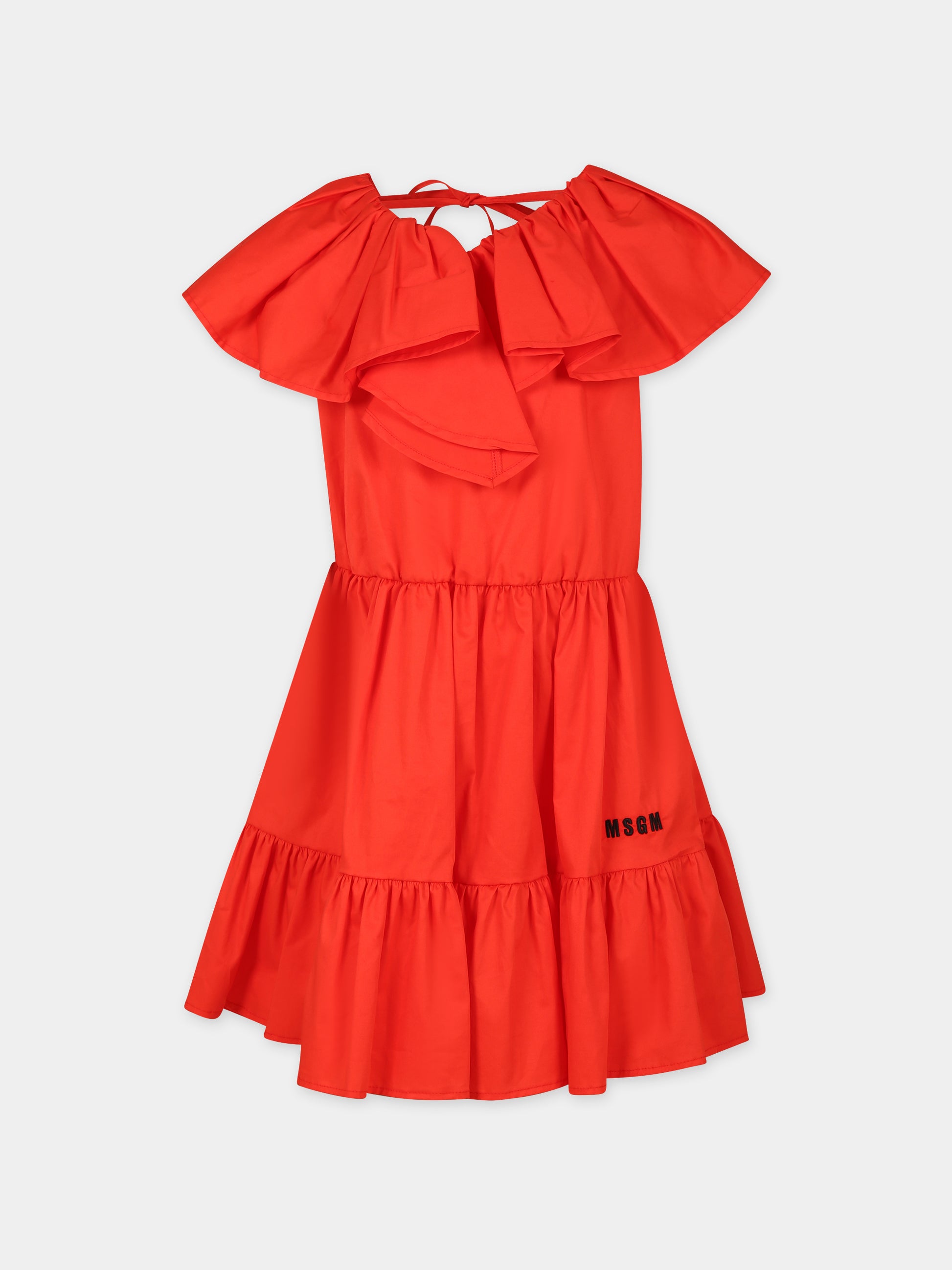 Vestito rosso per bambina con logo,Msgm Kids,MS029391 040