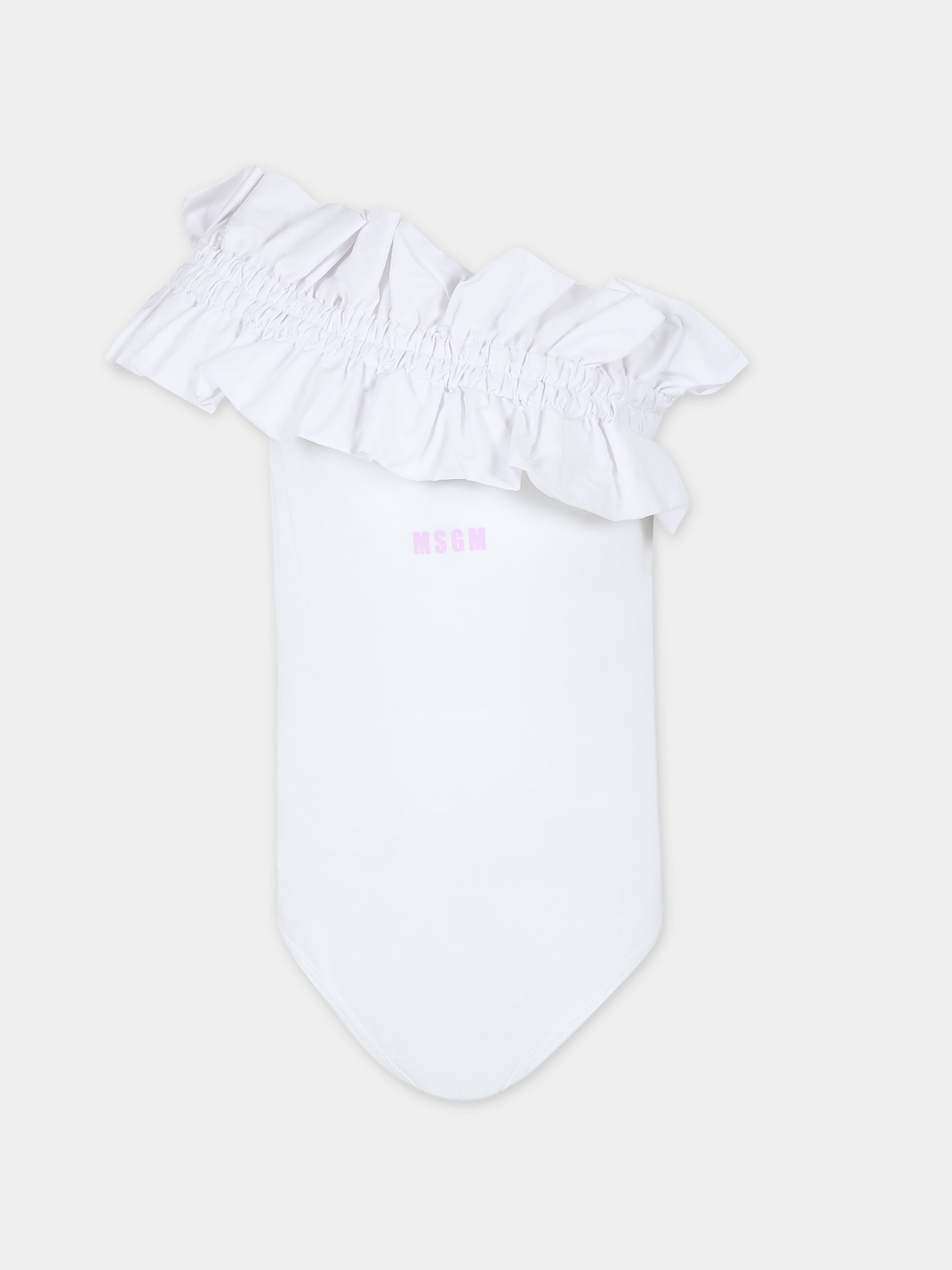 Body bianco per bambina con logo,Msgm Kids,MS029451 001
