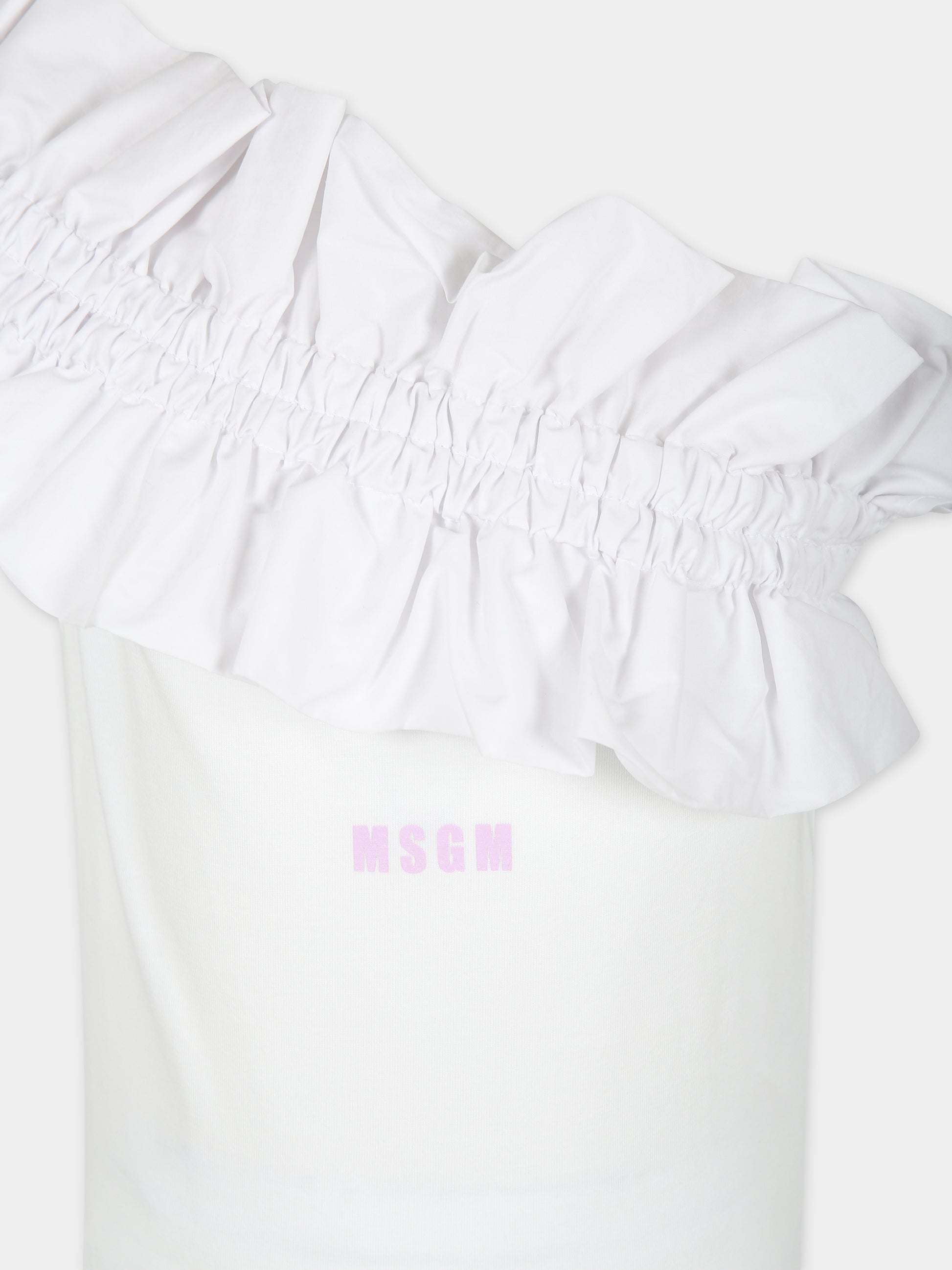 Body bianco per bambina con logo,Msgm Kids,MS029451 001