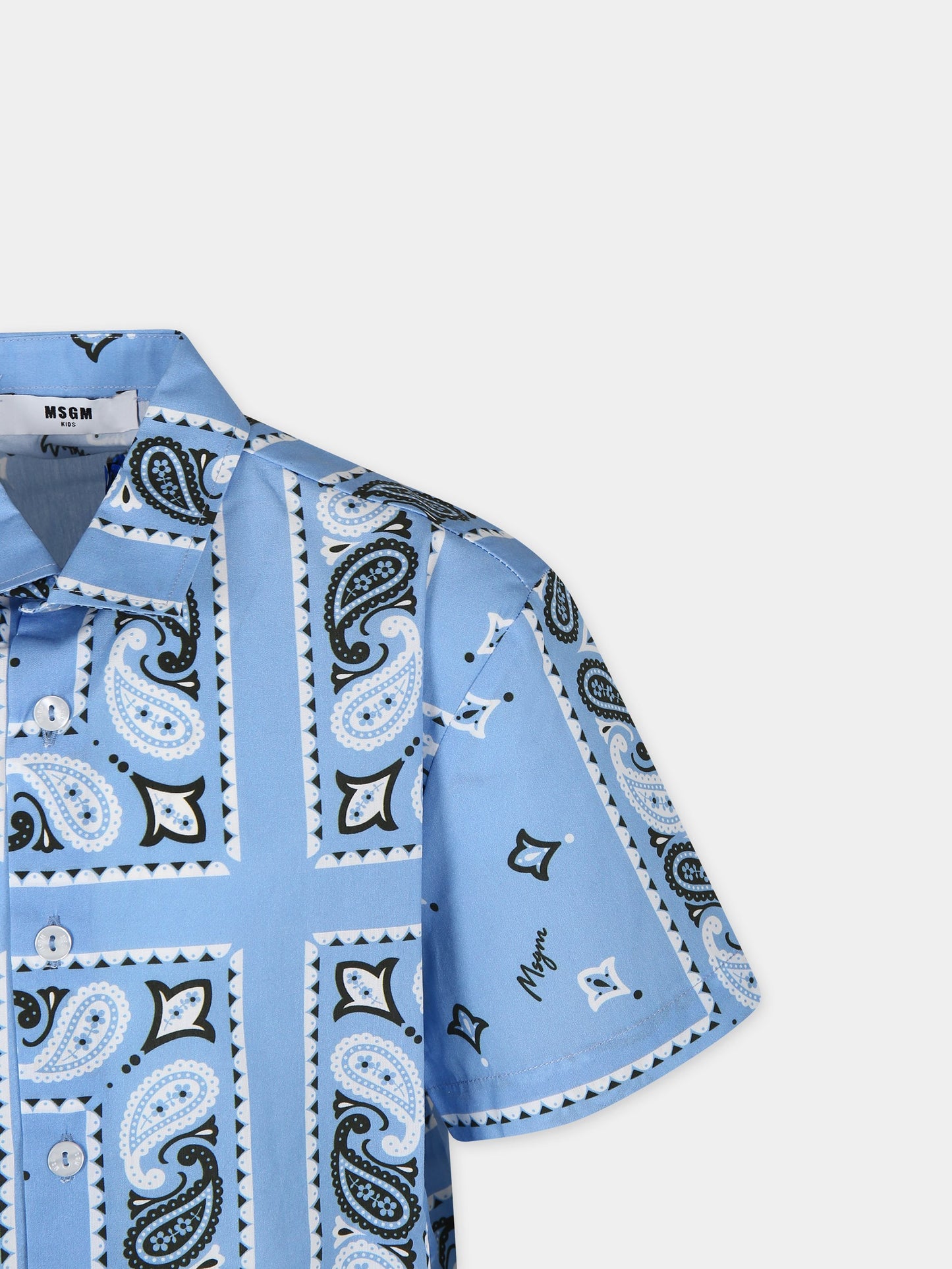 Camicia celeste per bambino con stampa paisley,Msgm Kids,MS027619 050