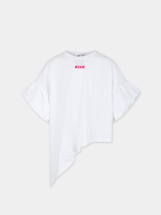 T-shir bianca per bambina con logo,Msgm Kids,MS028858 001