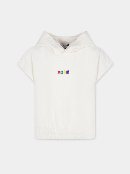 Felpa crop avorio per bambina con logo,Msgm Kids,MS029337 013