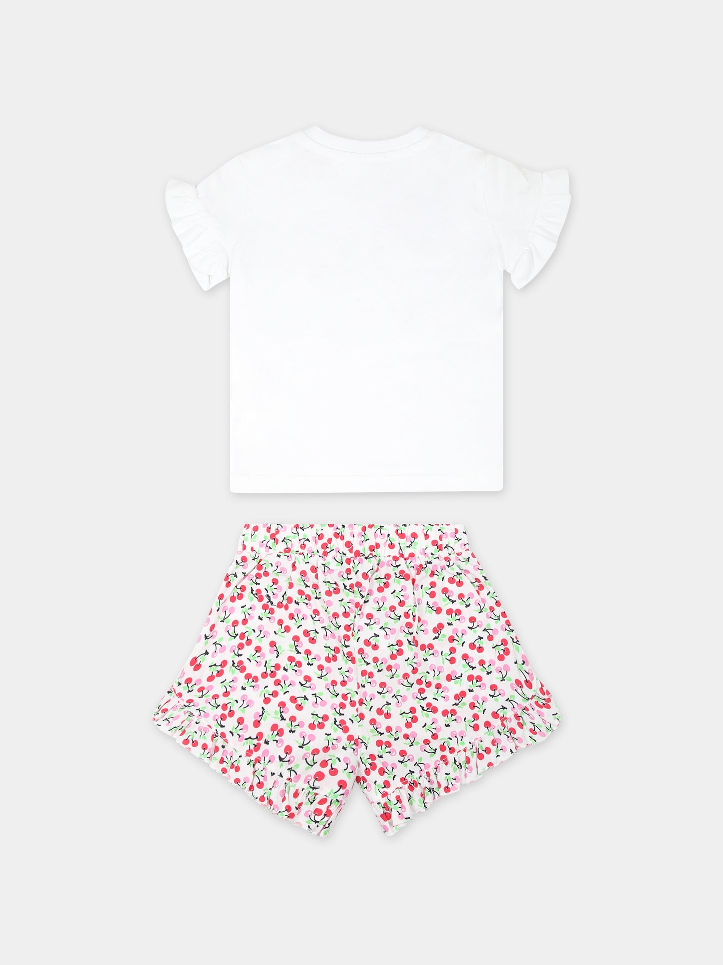 Completo bianco per neonata con logo e ciliegie,Msgm Kids,MS029369 001