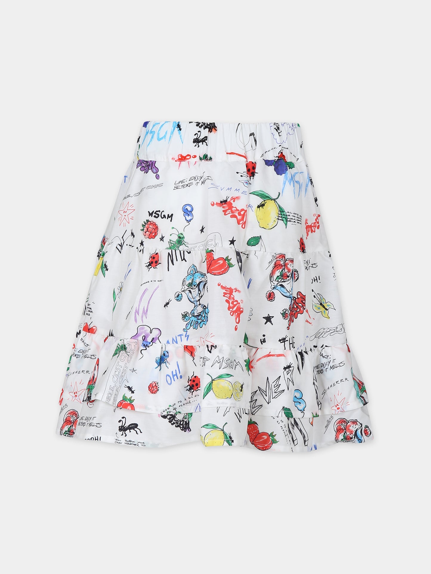 Gonna bianca per bambina con stampa fumetto,Msgm Kids,MS029401 001