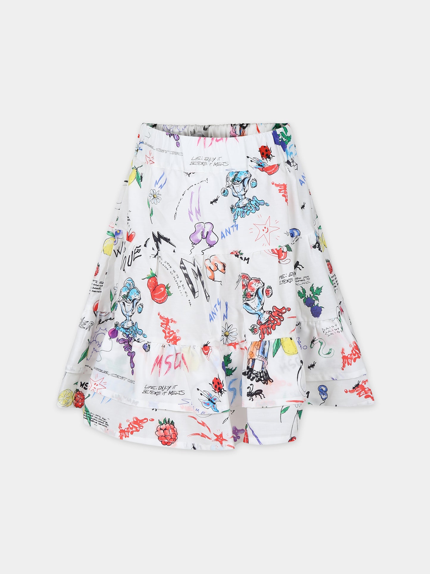 Gonna bianca per bambina con stampa fumetto,Msgm Kids,MS029401 200
