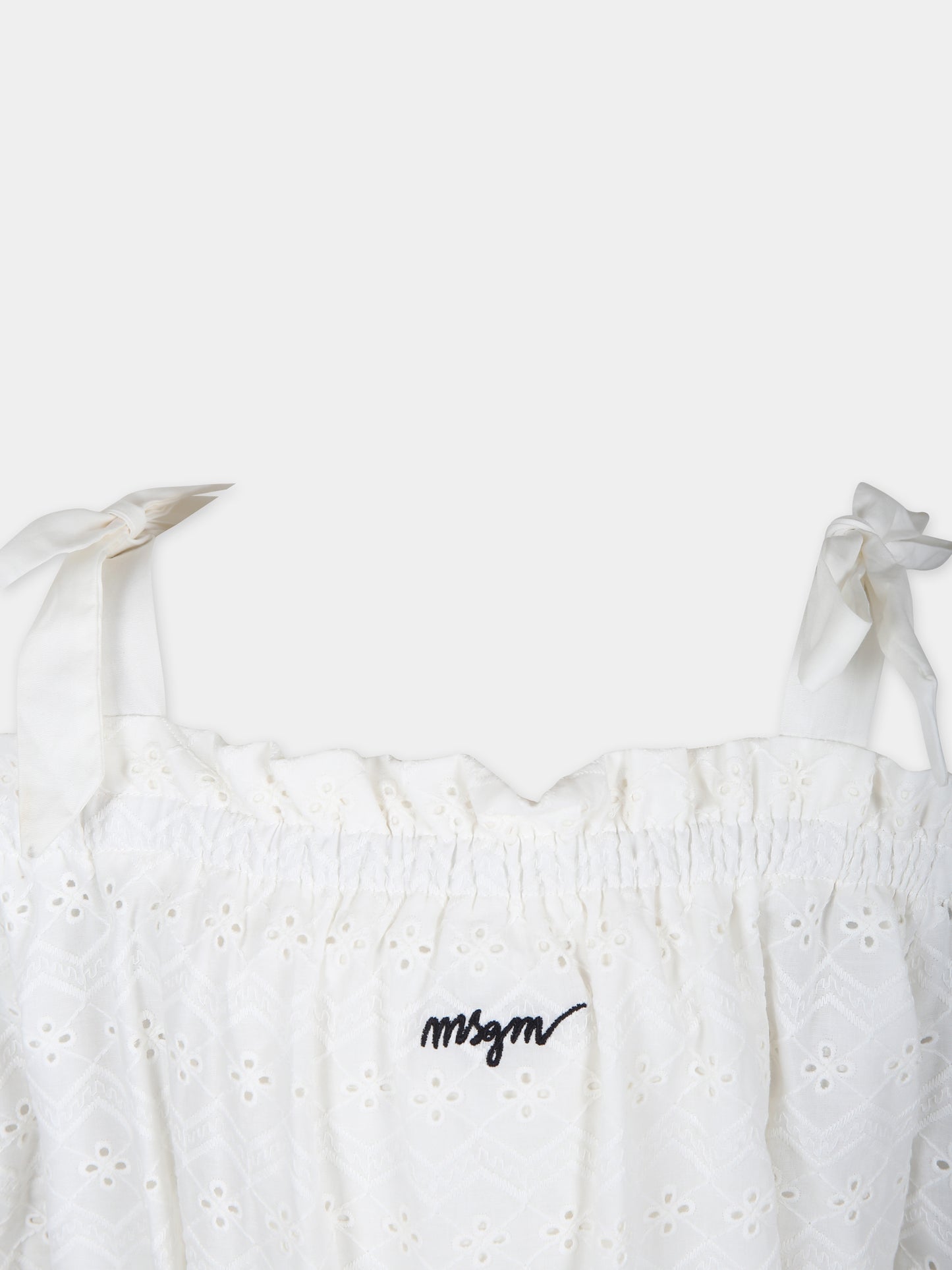 Top bianco per bambina con pizzo sangallo,Msgm Kids,MS029419 002