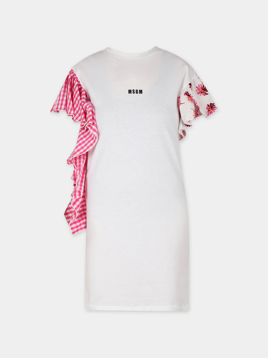 Vestito bianco per bambina con logo,Msgm Kids,MS029454 001