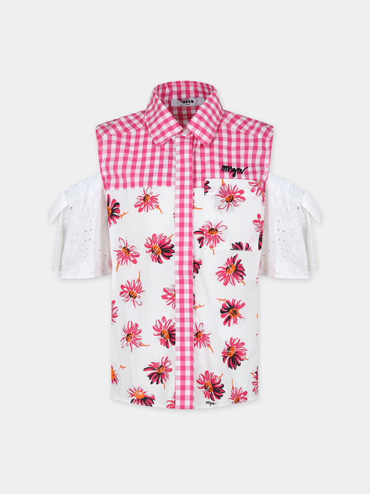 Camicia bianca per bambina con stampa margherita,Msgm Kids,MS029464 200