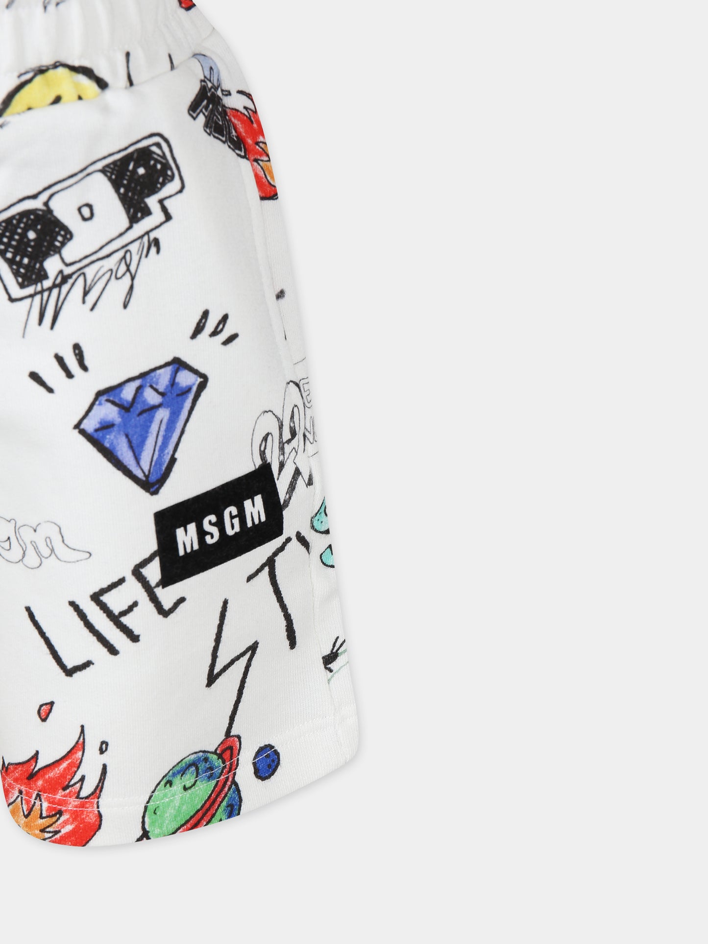 Shorts avorio per bambino con stampa fumetto,Msgm Kids,MS029505 001