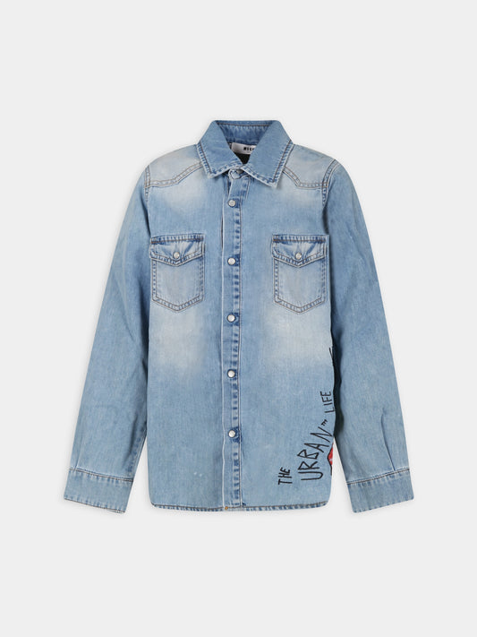 Camicia blu per bambino con stampa graffiti,Msgm Kids,MS029516 126