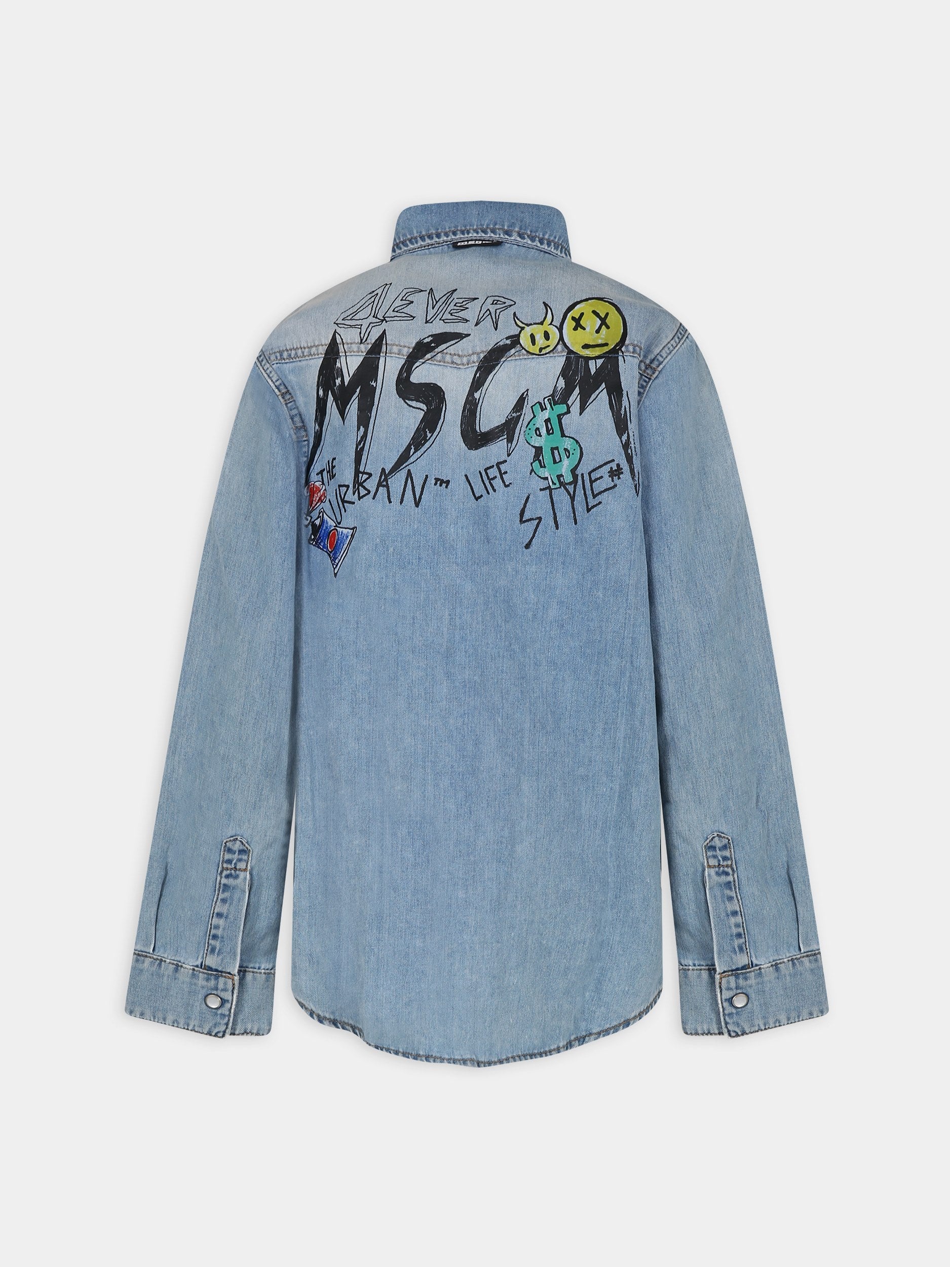 Camicia blu per bambino con stampa graffiti,Msgm Kids,MS029516 126