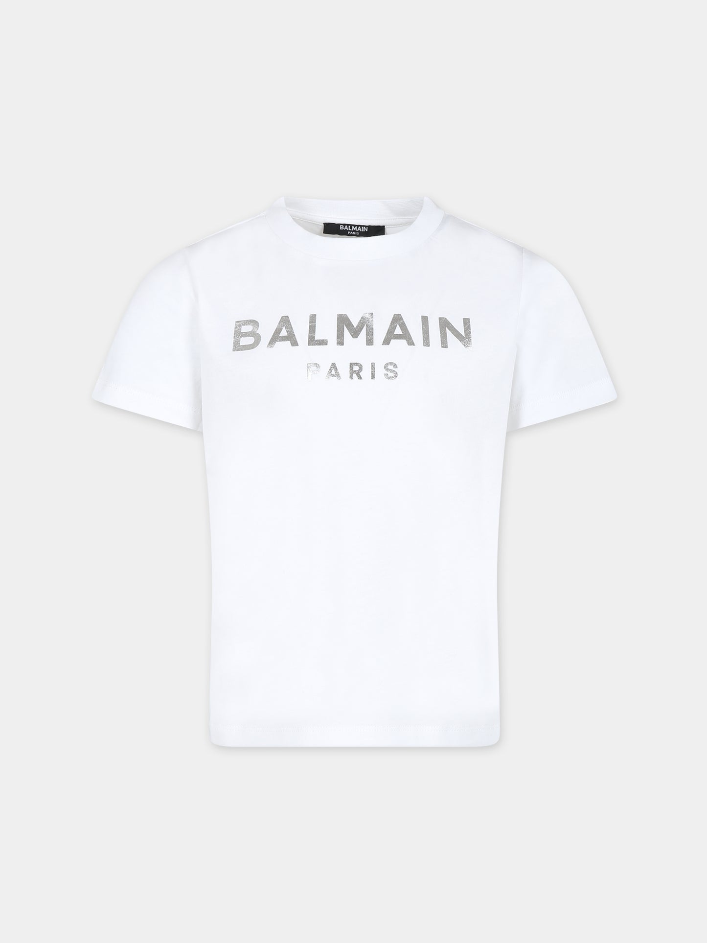 T-shirt bianca per bambino con logo,Balmain Kids,BS8R01 Z0082 100AG