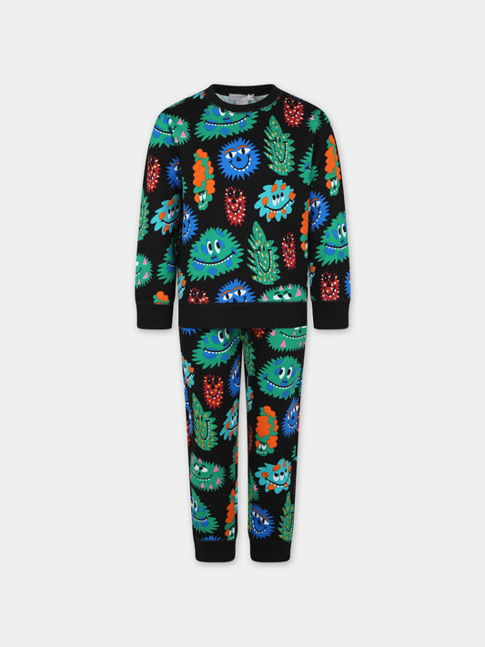 Completo nero per bambino con stampa mostri,Stella Mccartney Kids,TT3P30 Z1393 930MC