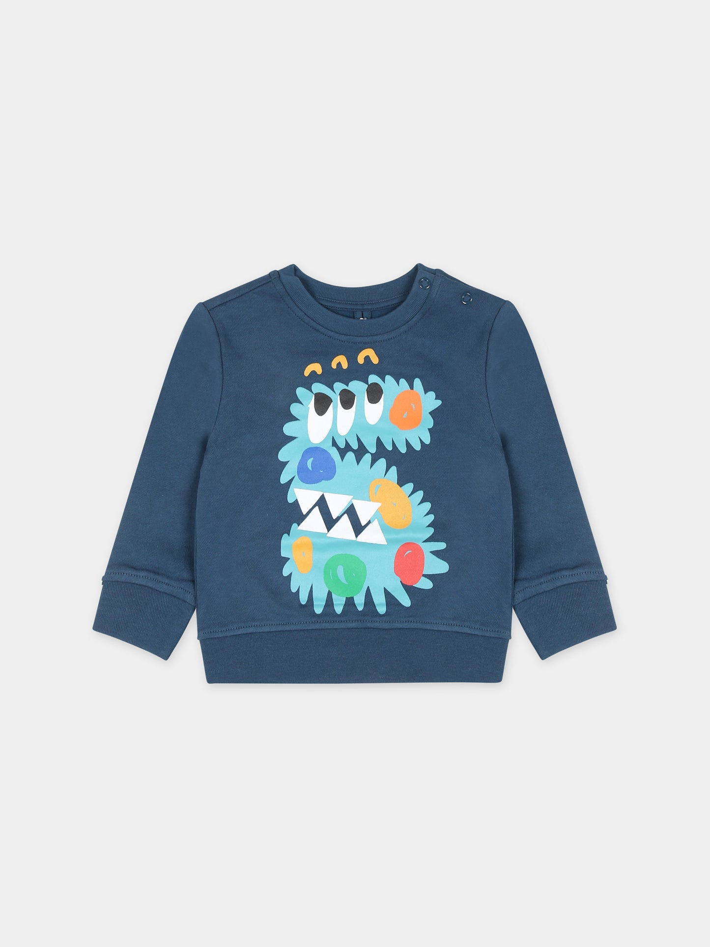 Felpa blu per neonato con stampa mostro,Stella Mccartney Kids,TT4560 Z0447 625