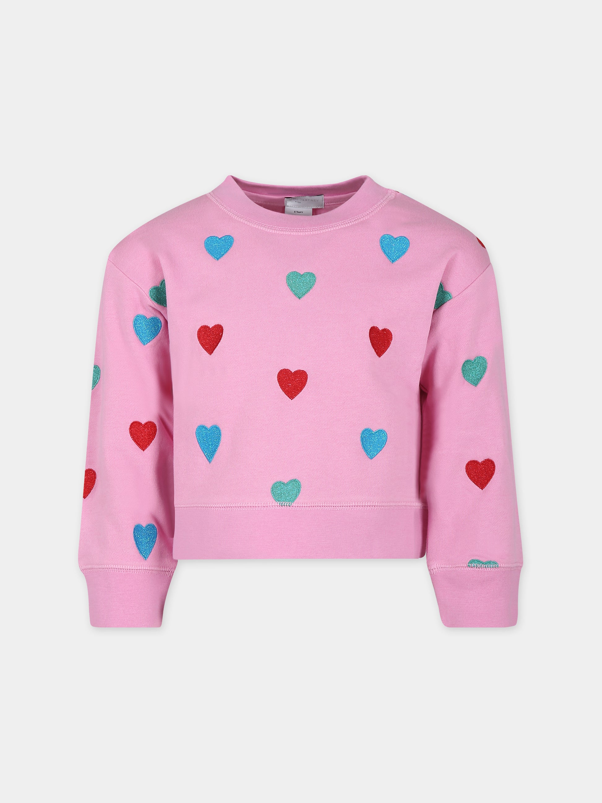 Felpa rosa per bambina con cuori,Stella Mccartney Kids,TT4C70 Z1352 547MC