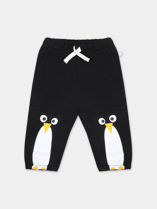 Pantaloni neri per neonato con stampa pinguino,Stella Mccartney Kids,TT6630 Z0447 930