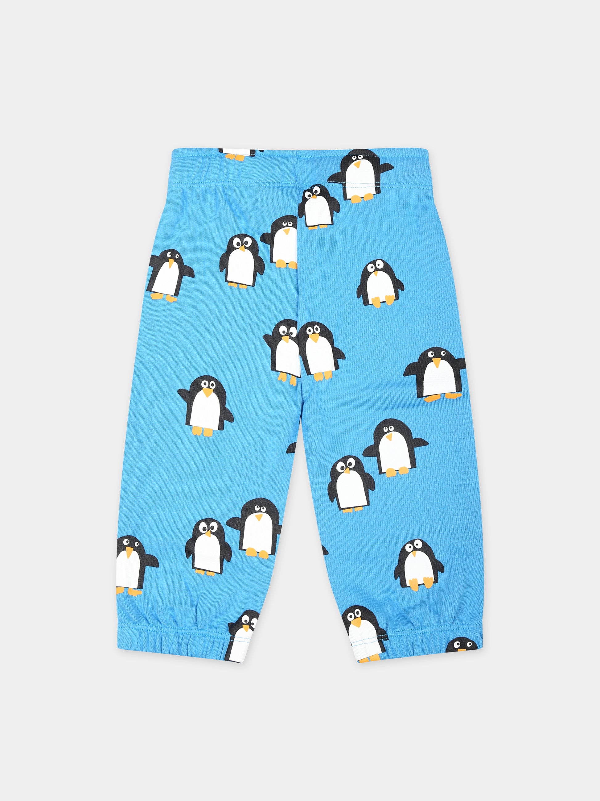 Pantaloni azzurri per neonato con stampa pinguino,Stella Mccartney Kids,TT6650 Z1514 644MC