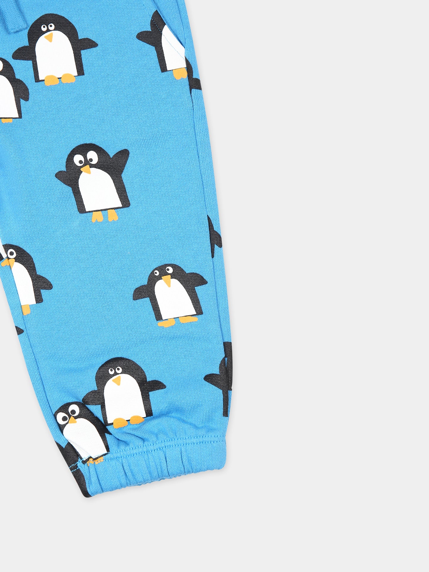 Pantaloni azzurri per neonato con stampa pinguino,Stella Mccartney Kids,TT6650 Z1514 644MC