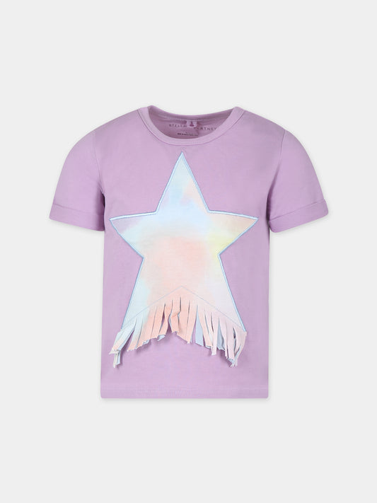 T-shirt viola per bambina con stella,Stella Mccartney Kids,TT8A71 Z0434 516