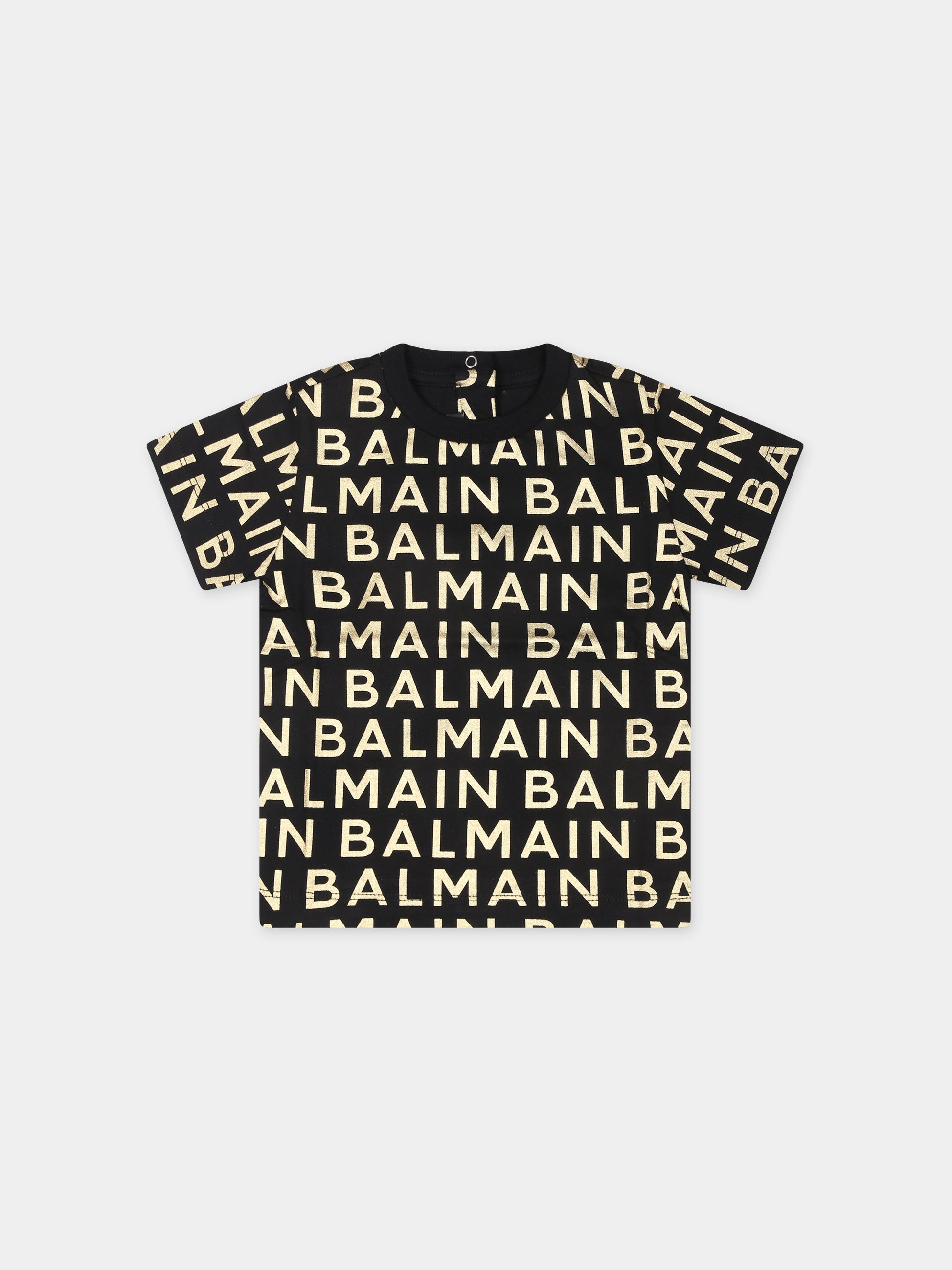 T-shirt nera per neonati con logo all-over,Balmain Kids,BT8541 Z1523 930OR