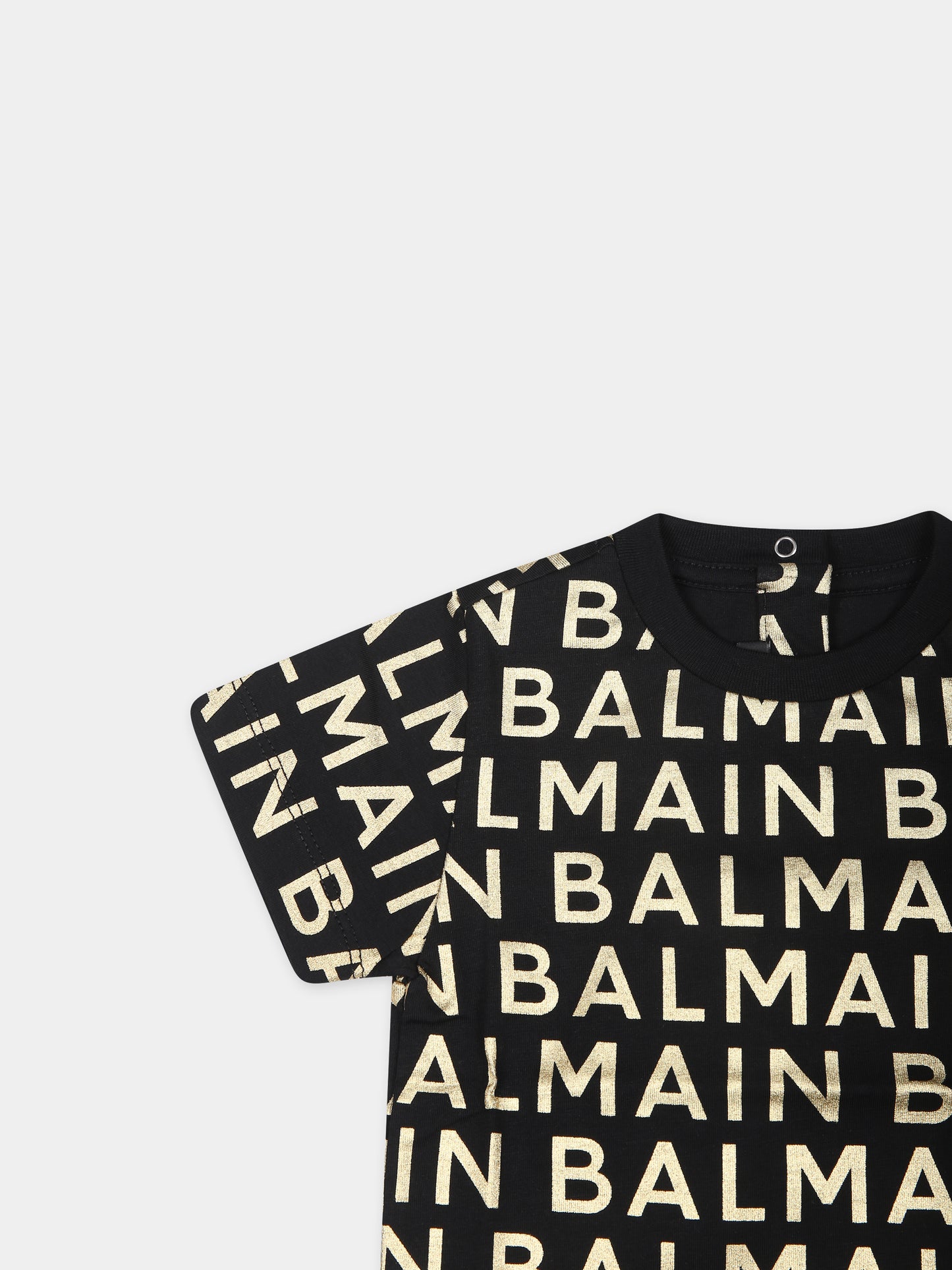 T-shirt nera per neonati con logo all-over,Balmain Kids,BT8541 Z1523 930OR