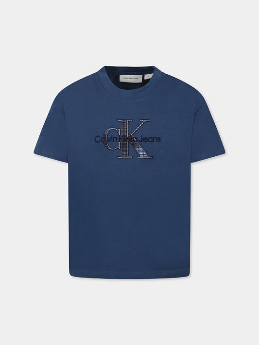 T-shirt blu per bambino con logo,Calvin Klein Kids,24F CKIB0IB02359J IB0IB02359 CFA